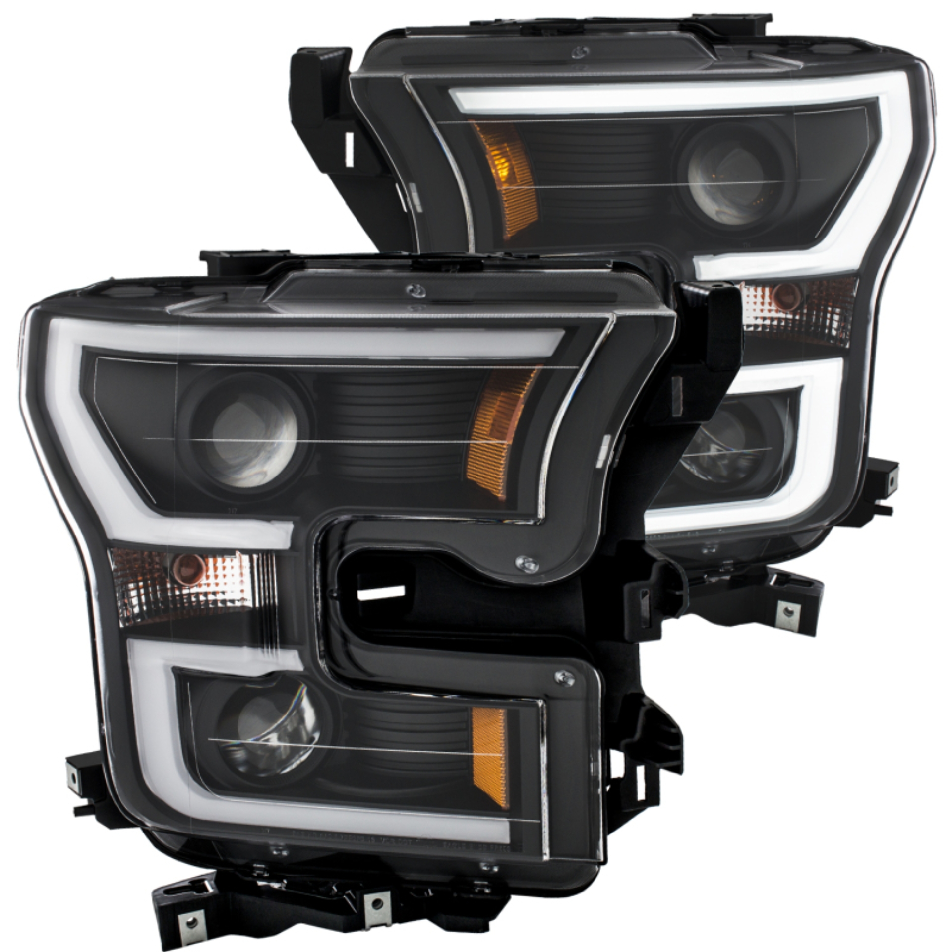 Picture of ANZO 2015-2016 Ford F-150 Projector Headlights w/ Plank Style Design Black w/ Amber