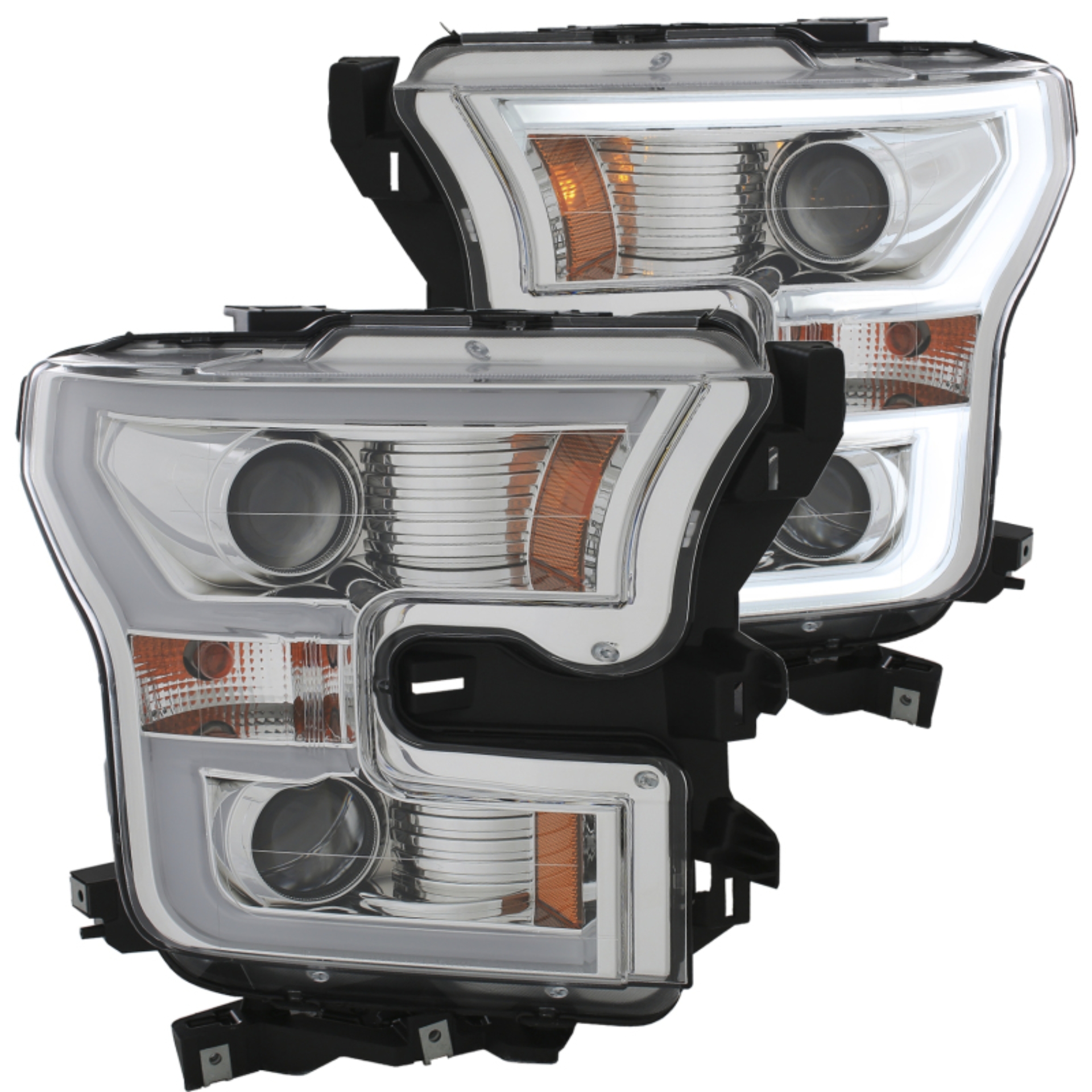 Picture of ANZO 2015-2016 Ford F-150 Projector Headlights w/ Plank Style Design Chrome w/ Amber