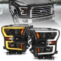 Picture of ANZO 2015-2017 Ford F-150 Projector Headlights w/ Plank Style Switchback Black w/ Amber