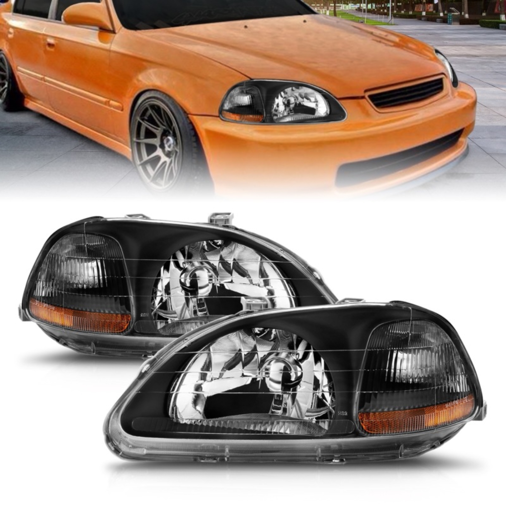 Picture of ANZO 1996-1998 Honda Civic Crystal Headlights Black