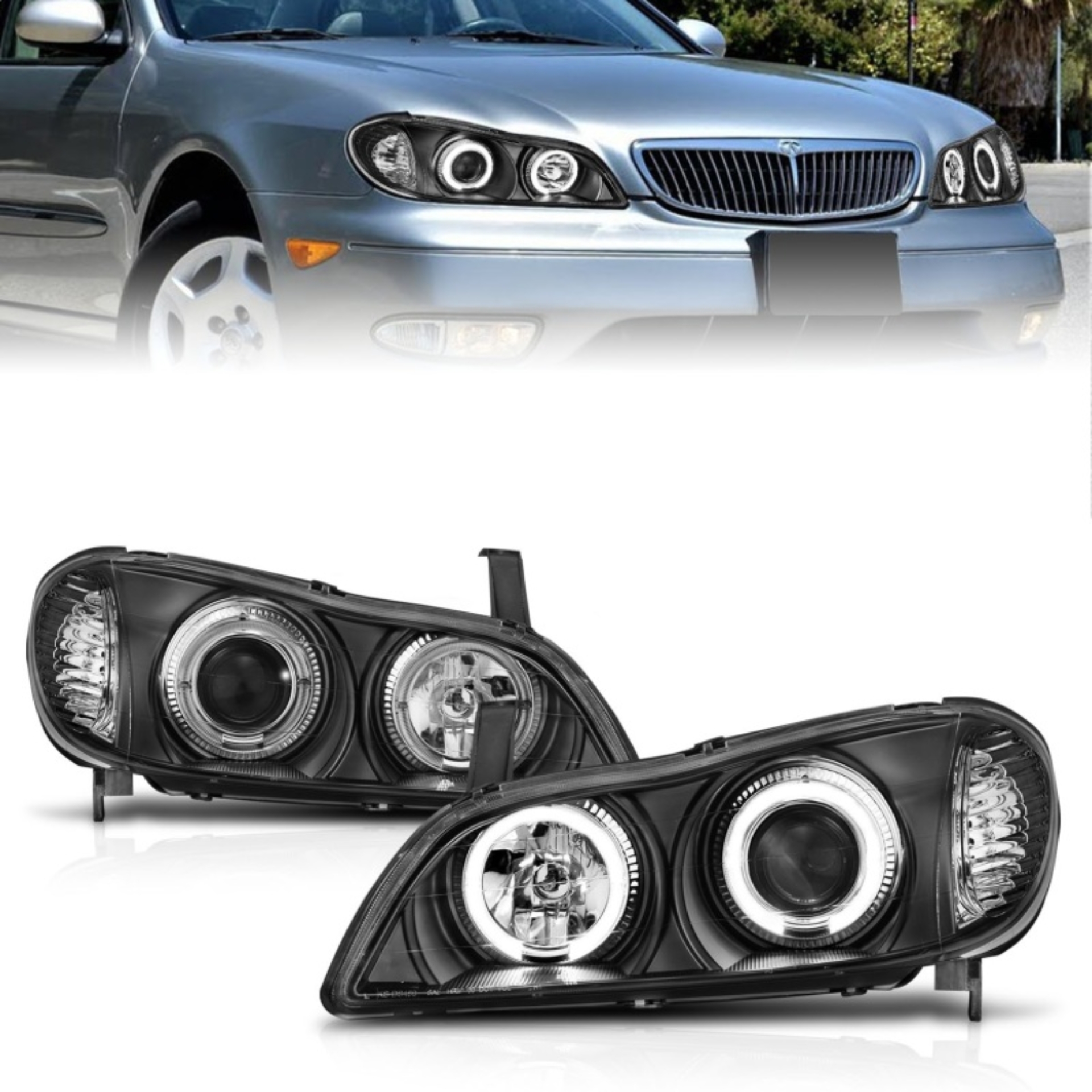 Picture of ANZO 2000-2004 Infiniti I30 Projector Headlights w/ Halo Black
