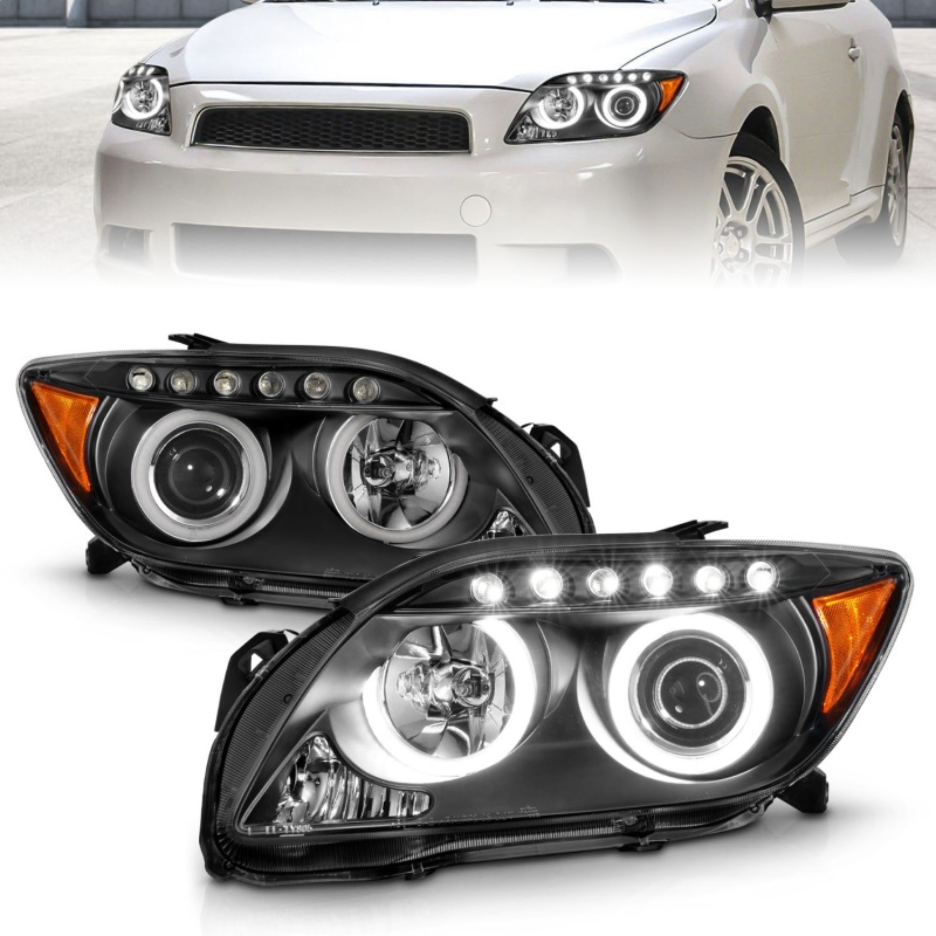 Picture of ANZO 2005-2010 Scion Tc Projector Headlights w/ Halo Black (CCFL)