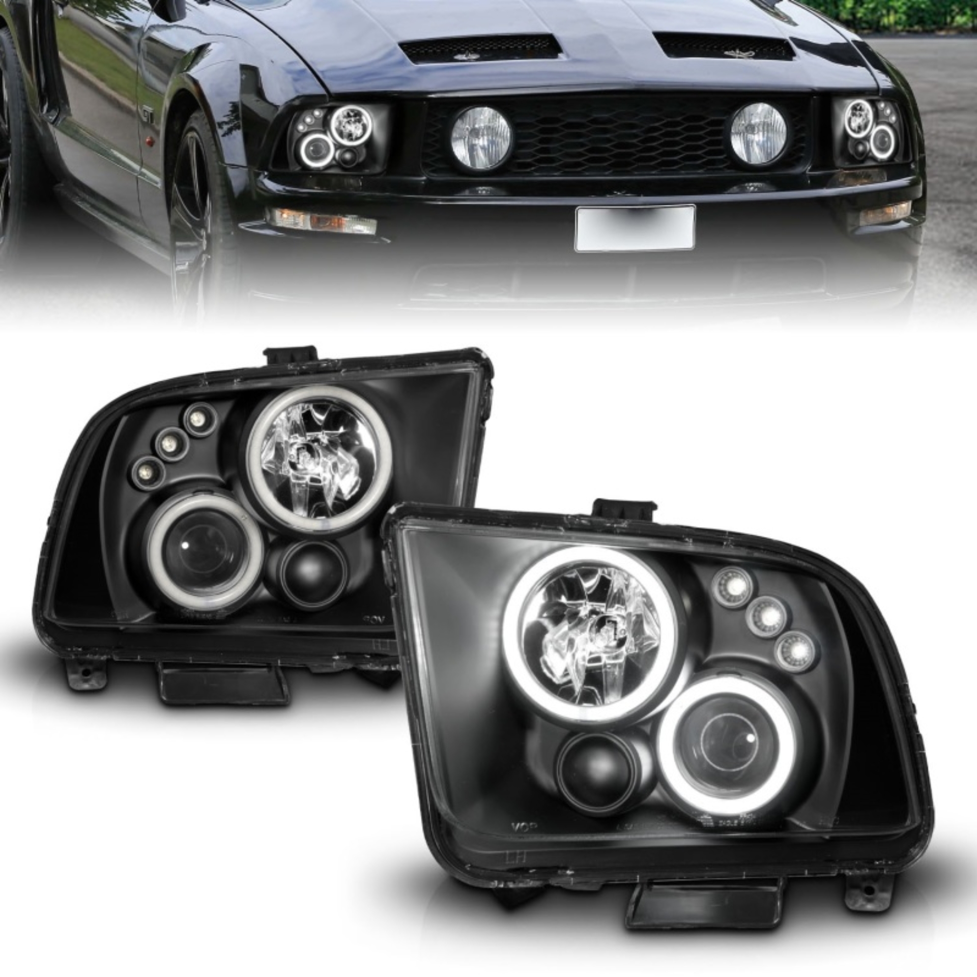 Picture of ANZO 2005-2009 Ford Mustang Projector Headlights w/ Halo Black
