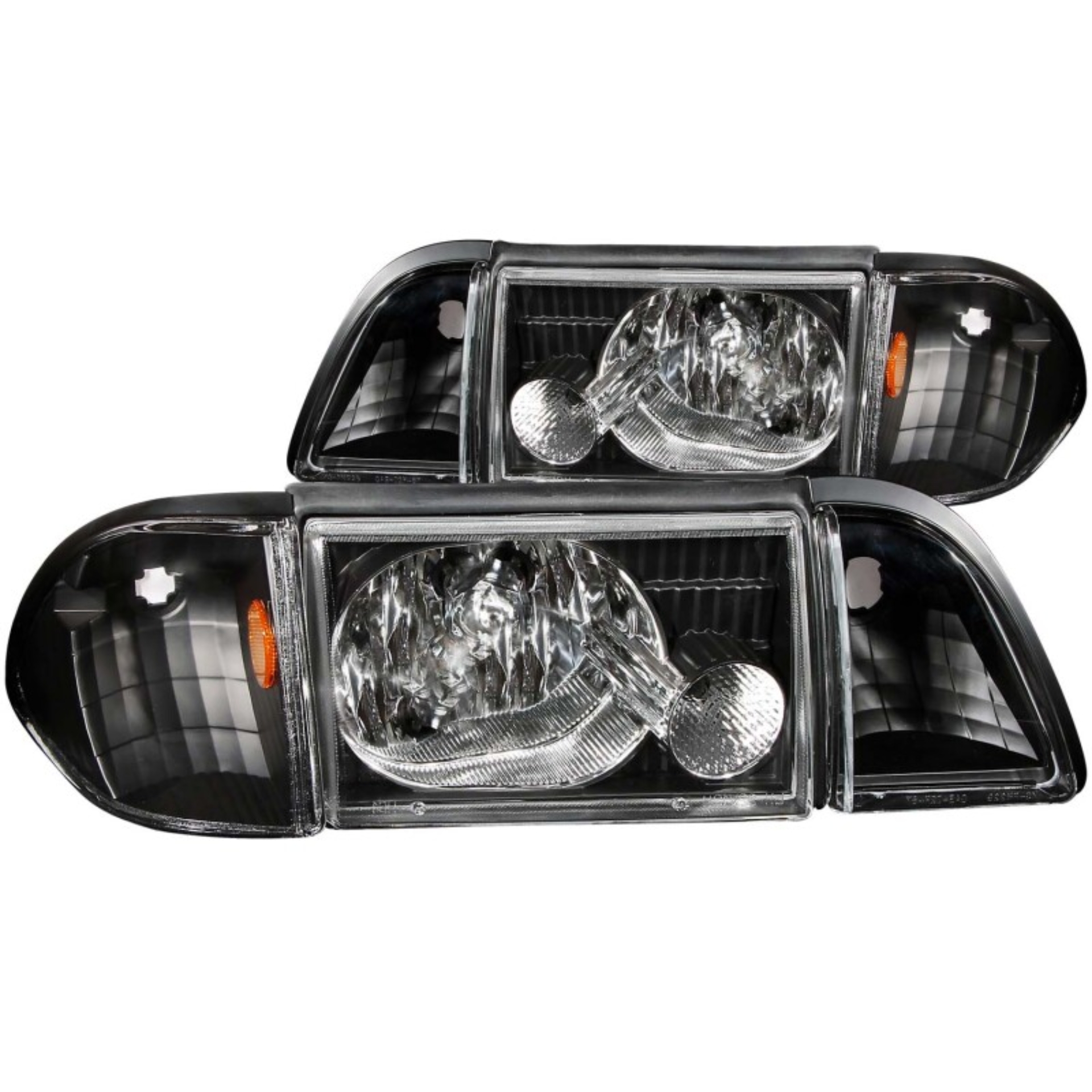 Picture of ANZO 1987-1993 Ford Mustang Crystal Headlights Black w/ Corner Lights 3pc