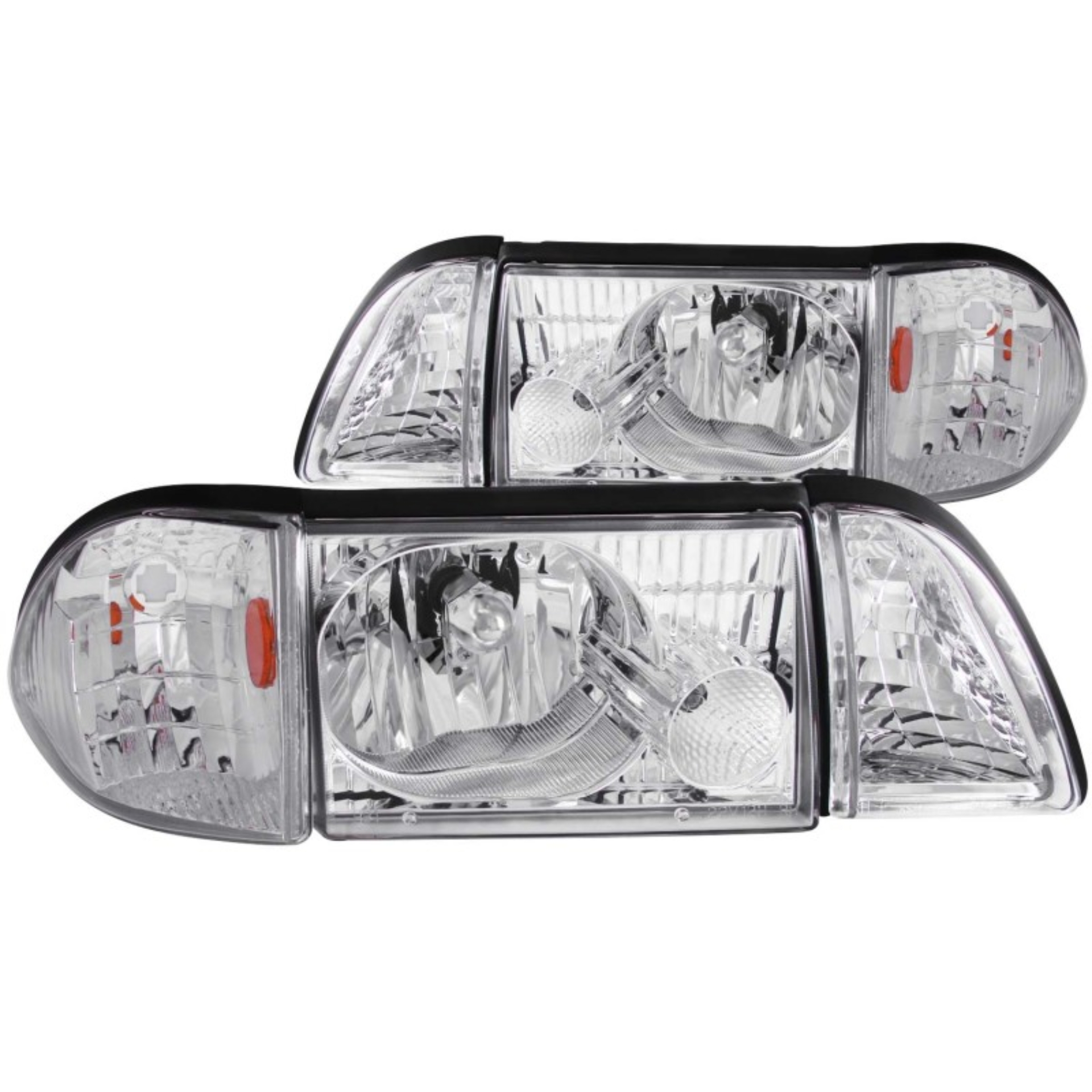 Picture of ANZO 1987-1993 Ford Mustang Crystal Headlights Chrome w/ Corner Lights 2pc