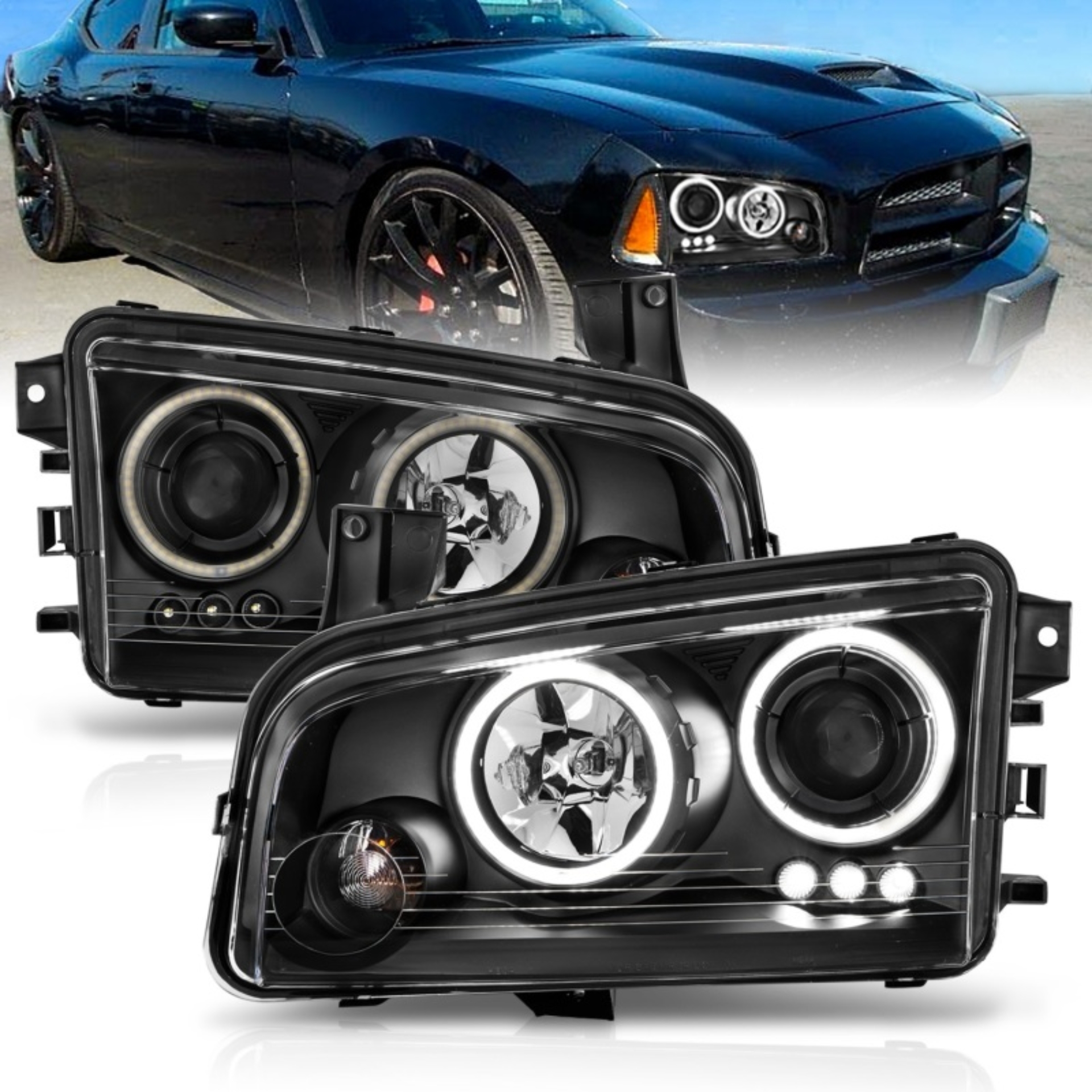 Picture of ANZO 2006-2010 Dodge Charger Projector Headlights w/ Halo Chrome (CCFL)