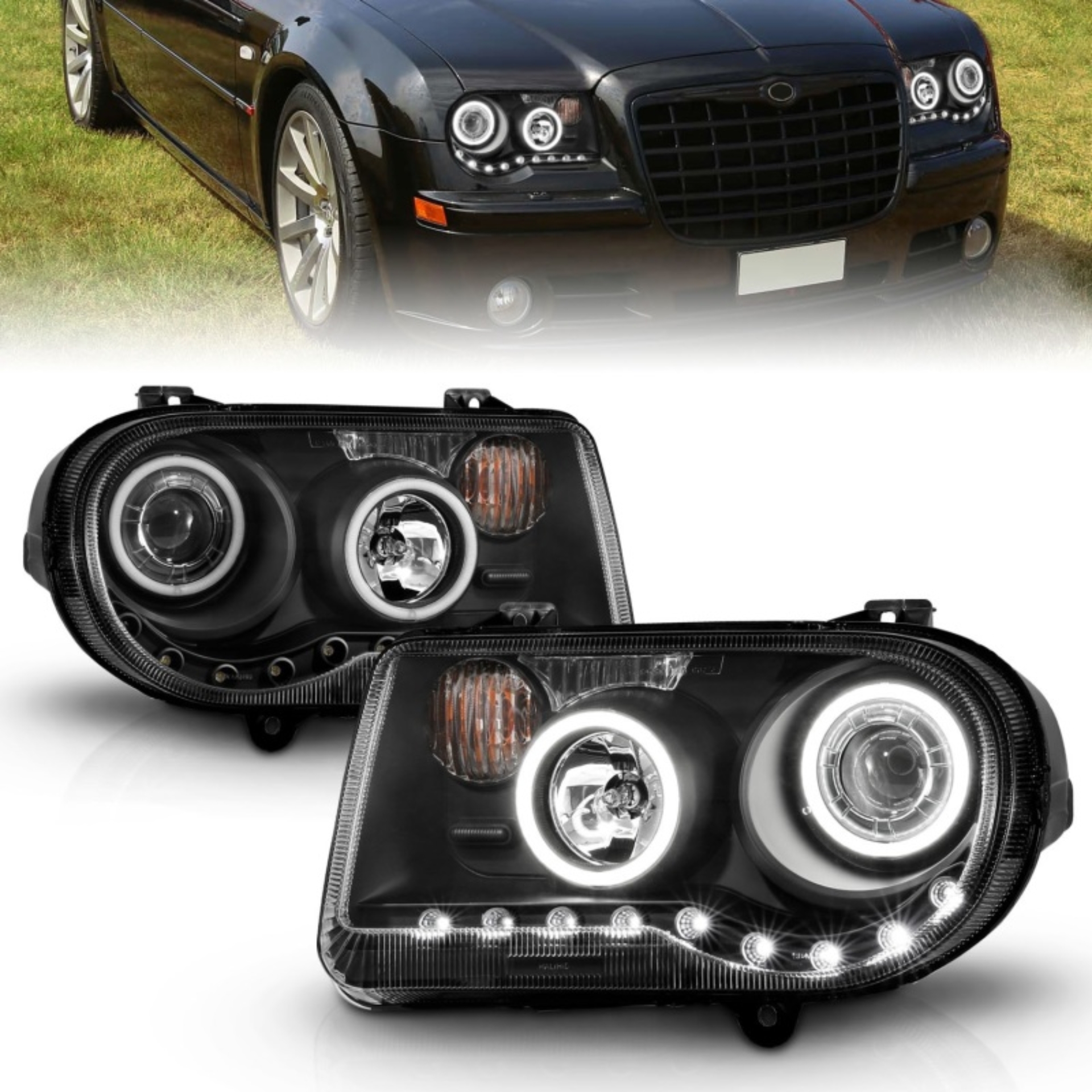 Picture of ANZO 2005-2010 Chrysler 300C Projector Headlights w/ Halo Black (CCFL) G2