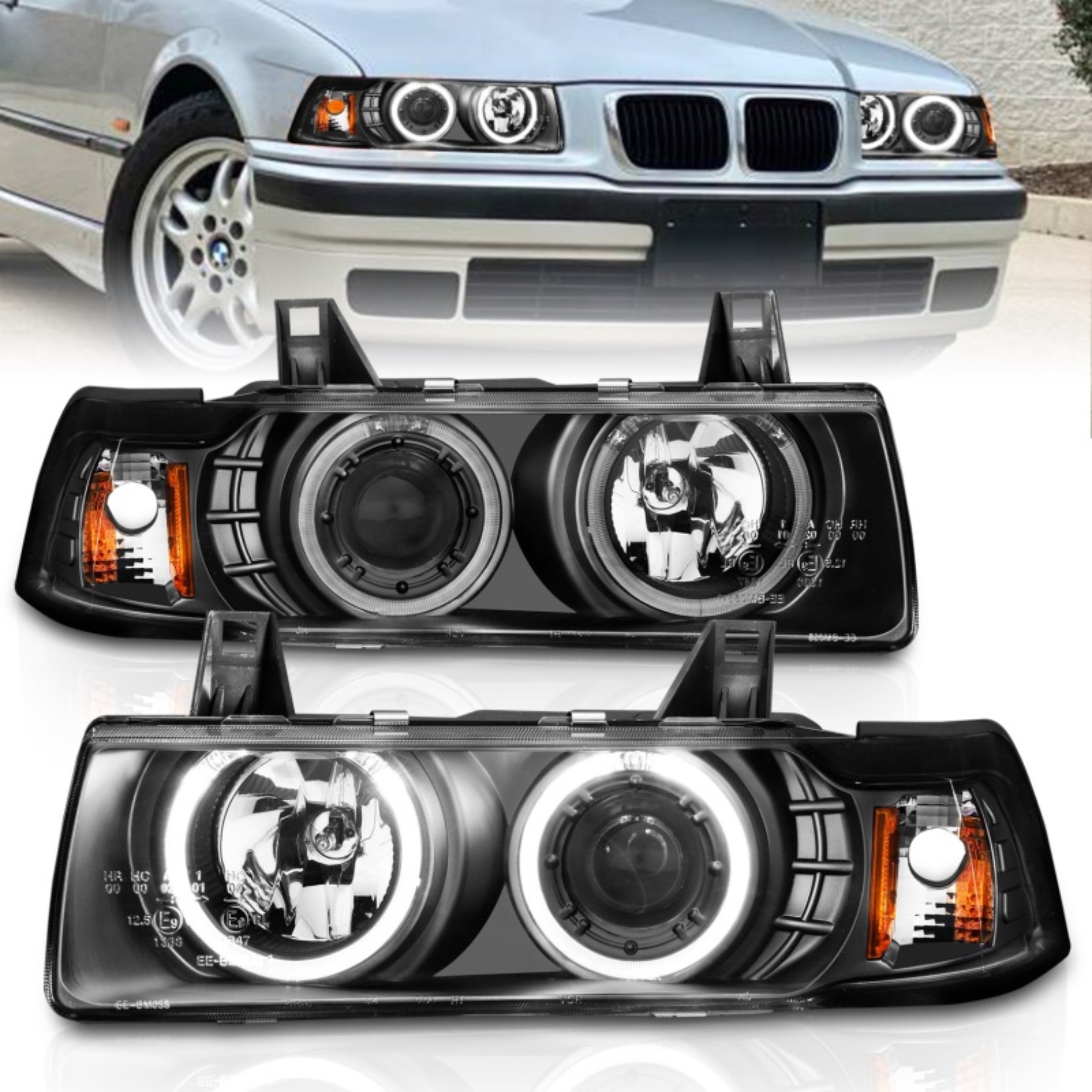 Picture of ANZO 1992-1998 BMW 3 Series E36 Projector Headlights w/ Halo Black G2 1 pc