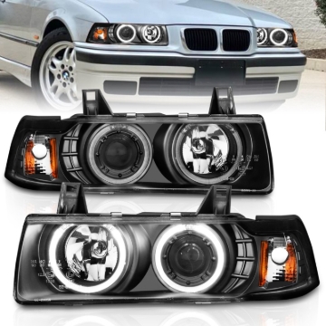 Picture of ANZO 1992-1998 BMW 3 Series E36 Projector Headlights w/ Halo Black G2 1 pc