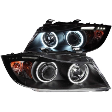 Picture of ANZO 2006-2008 BMW 3 Series E90-E91 Projector Headlights w/ Halo w/ LED Bar Black (CCFL)