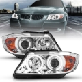 Picture of ANZO 2006-2008 BMW 3 Series E90-E91 Projector Headlights w/ Halo w/ LED Bar Chrome (CCFL)