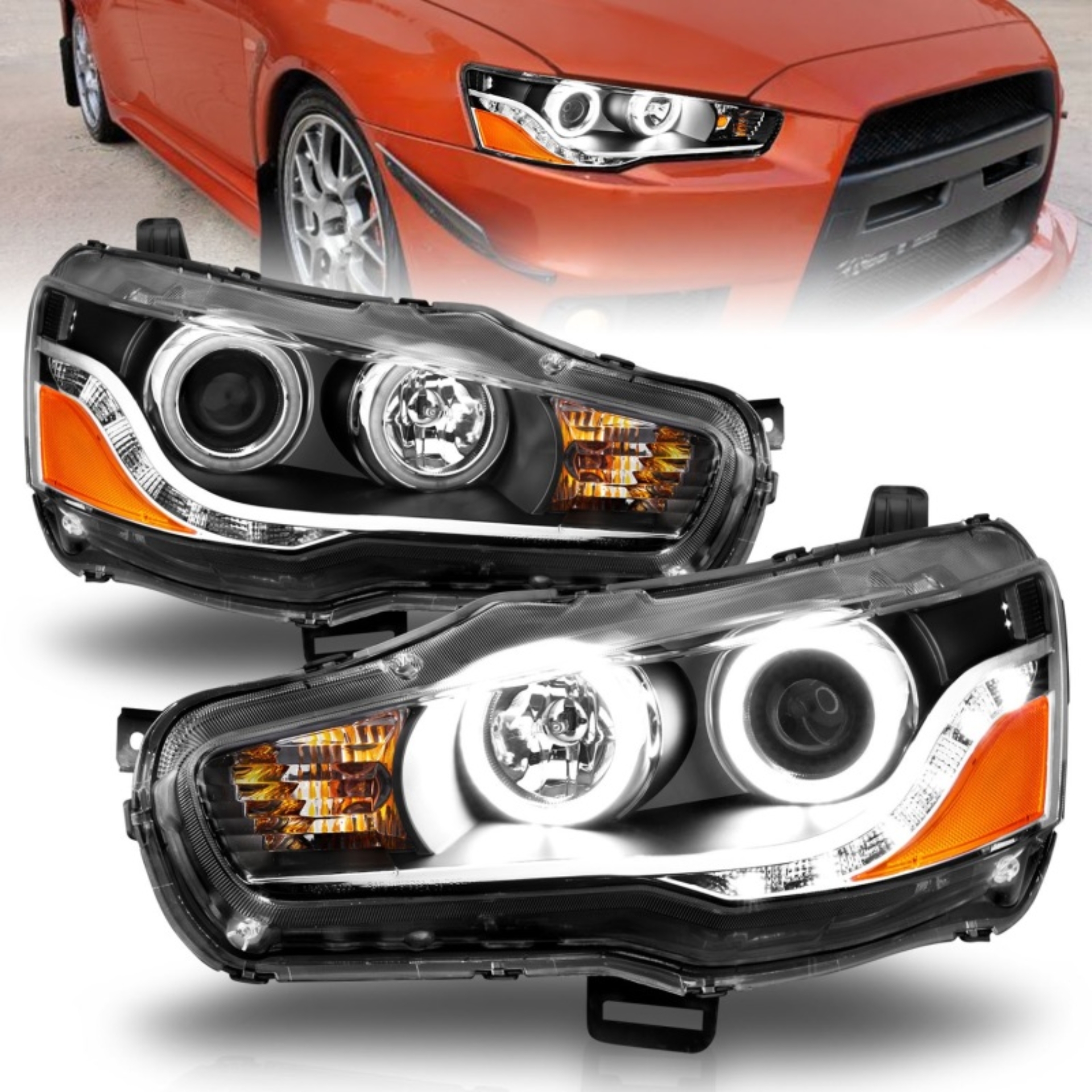 Picture of ANZO 2008-2015 Mitsubishi Lancer Projector Headlights w/ Halo Black (CCFL)