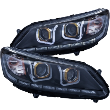 Picture of ANZO 2013-2015 Honda Accord (4dr ONLY) Projector Headlights w/ U-Bar Black