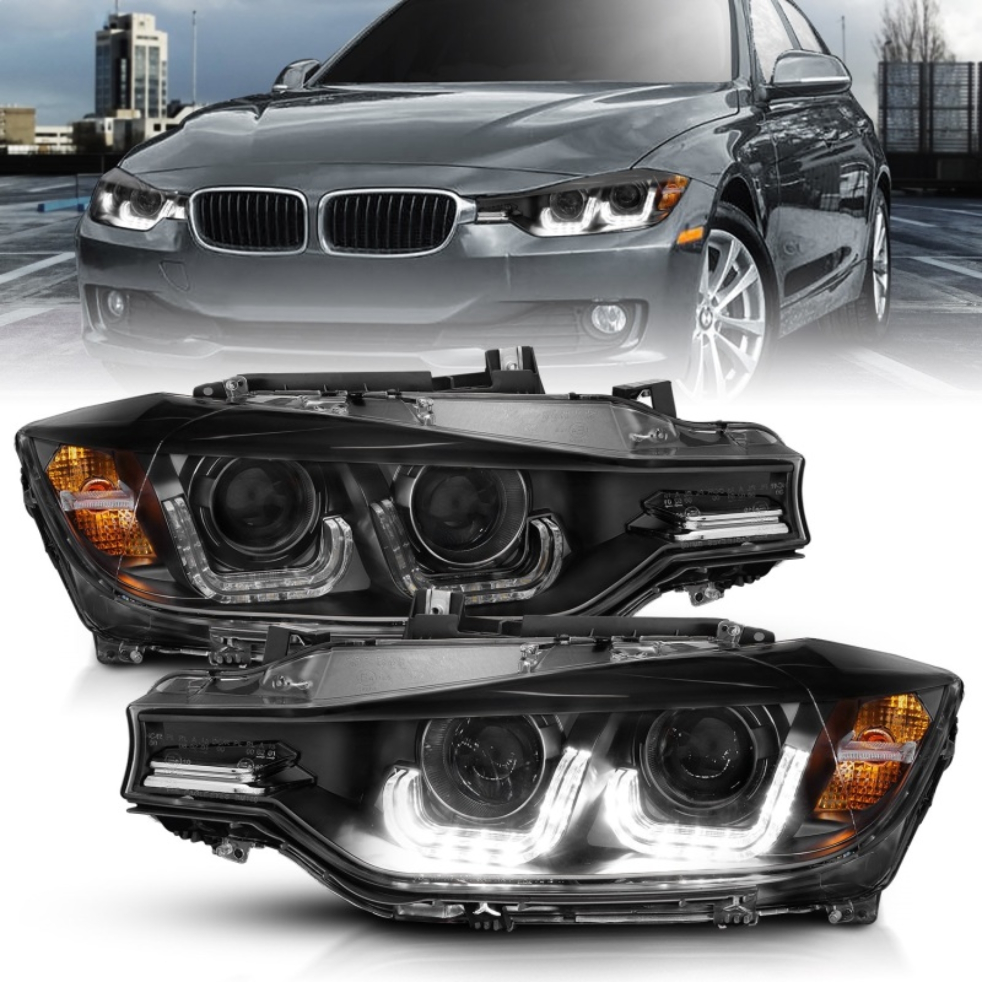 Picture of ANZO 2012-2015 BMW 3 Series Projector Headlights w/ U-Bar Black