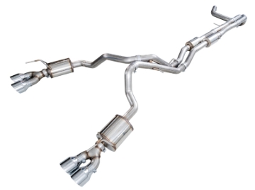 Picture of AWE Tuning 2021+ Cadillac Escalade 6.2L 0FG Dual Exit Exhaust System w/ 5in Chrome Silver Tips