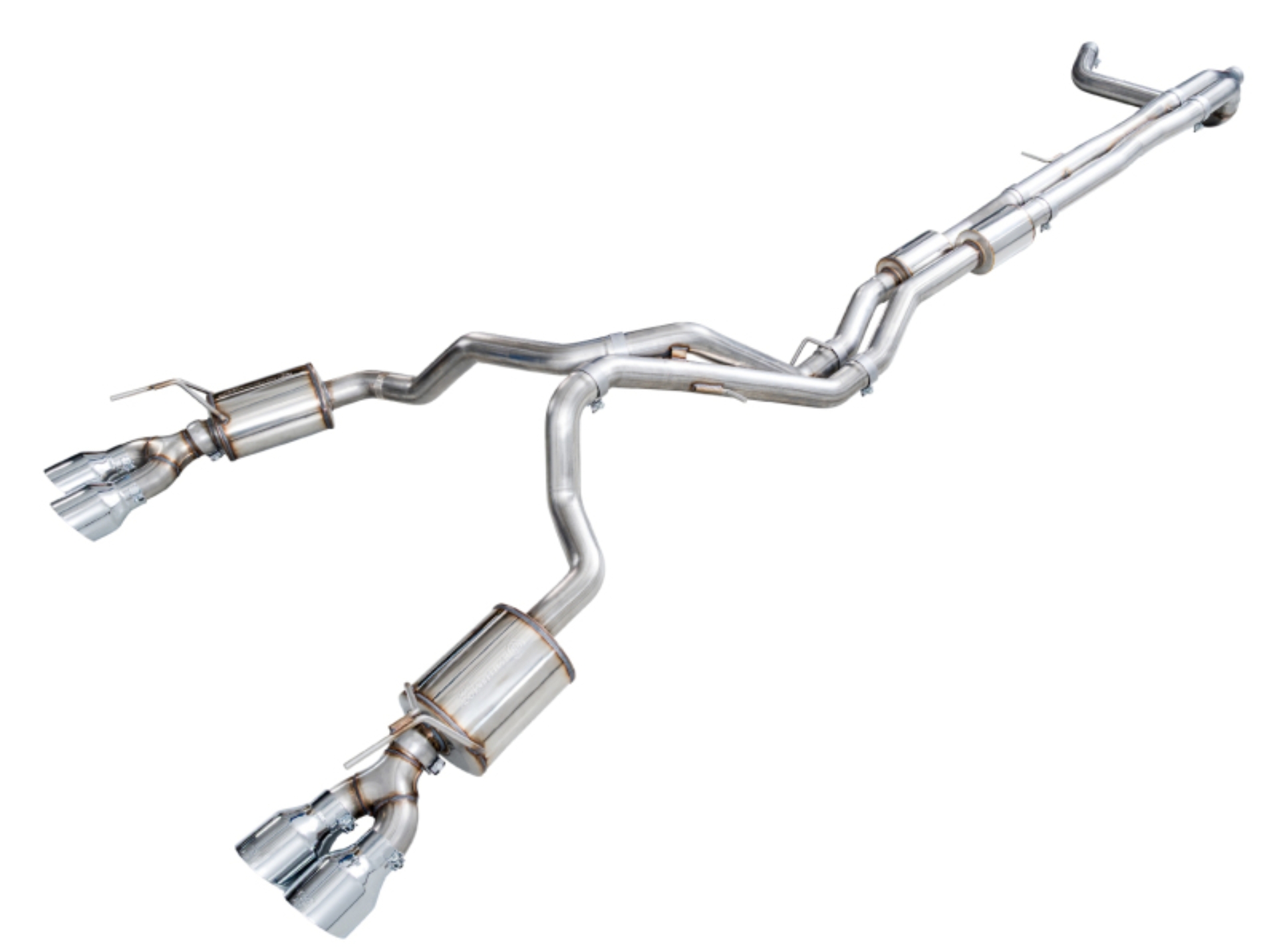 Picture of AWE Tuning 2021+ Cadillac Escalade 6.2L ESV 0FG Dual Exit Exhaust System w/ 5in Chrome Silver Tips