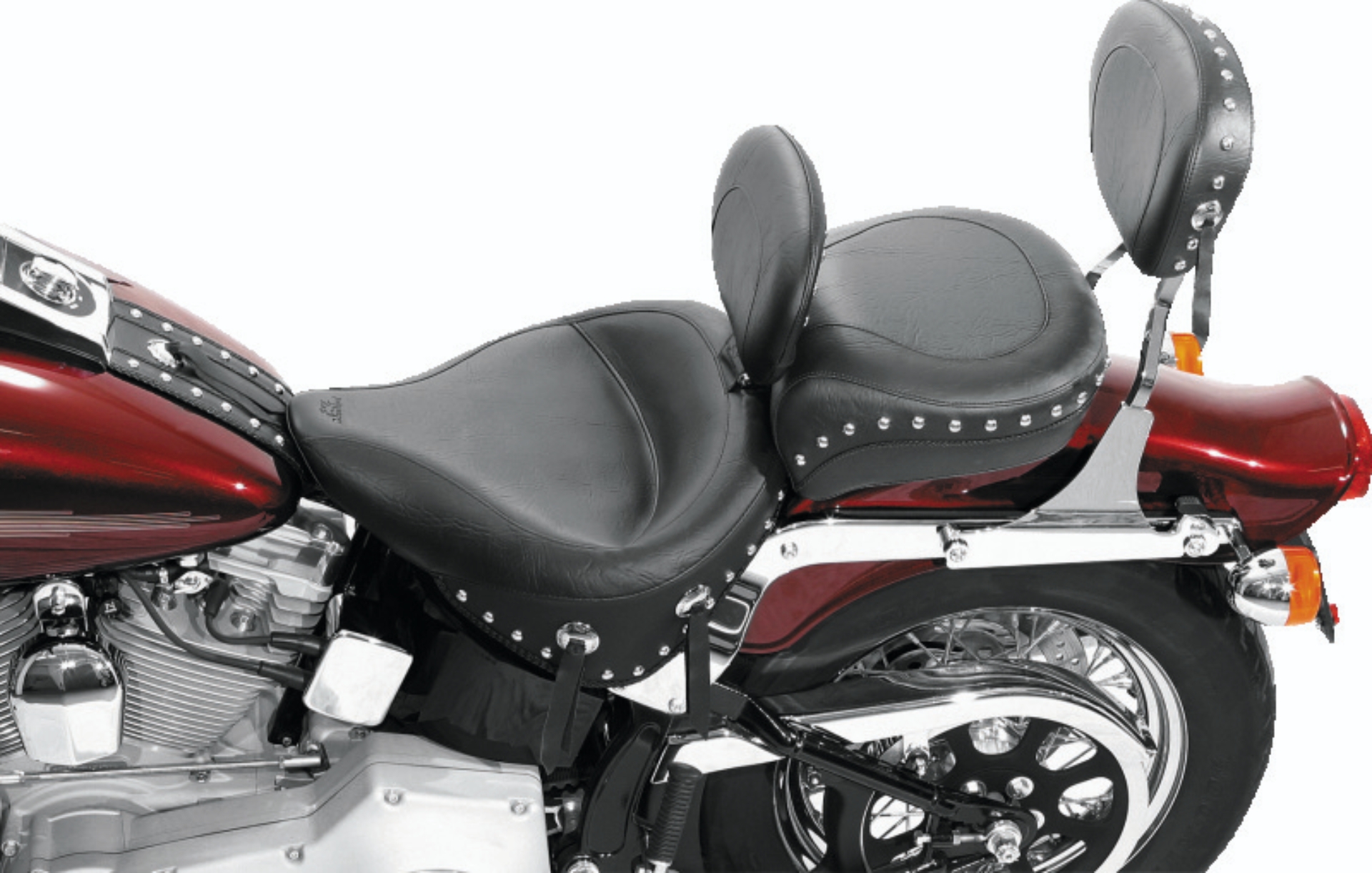 Picture of Mustang 84-06 Harley Standard Rear Tire Wide Touring Solo Seat w/Driver Backrest Studs - Black