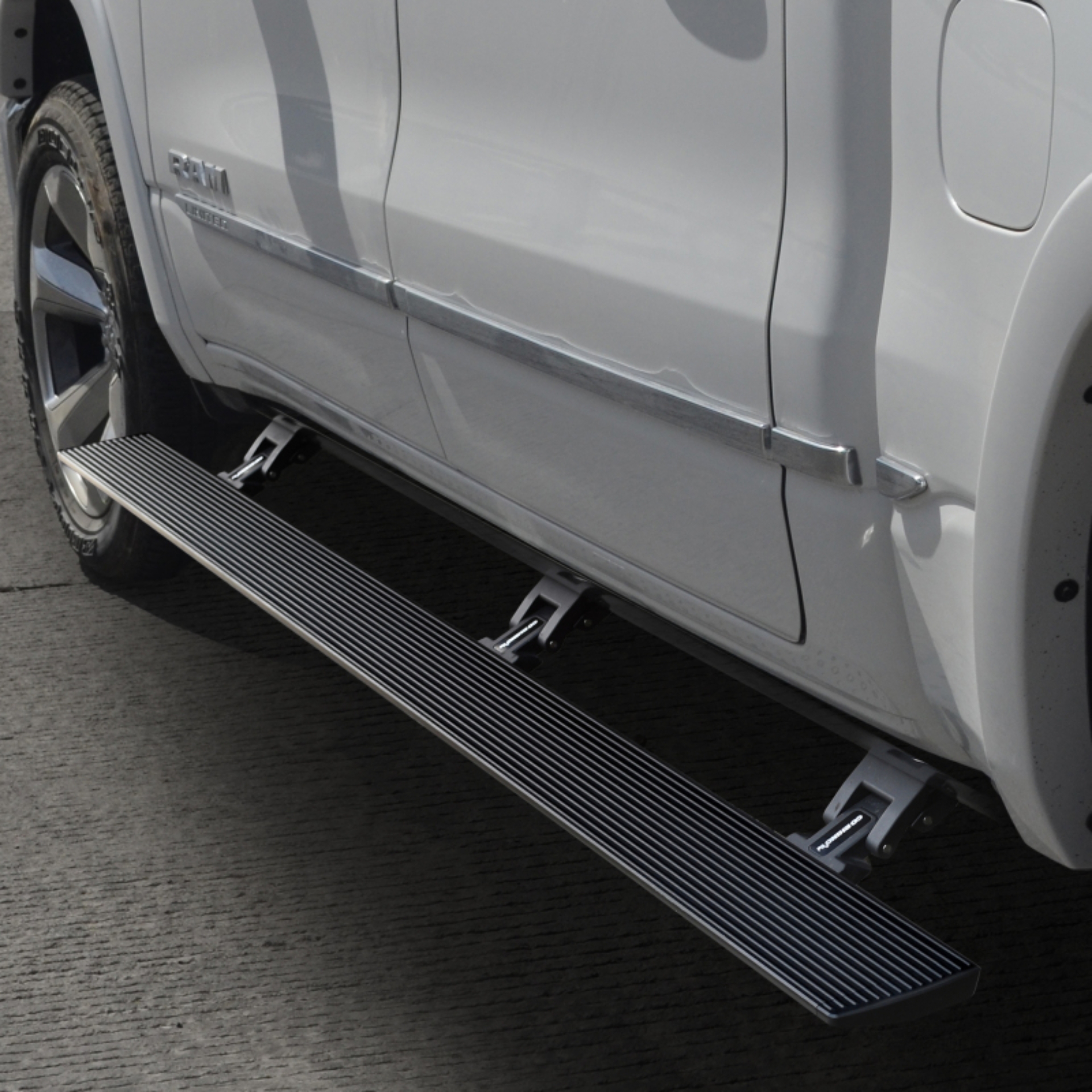 Picture of Go Rhino 19-24 Ram 1500 Quad Cab 4dr E1 Electric Running Board Kit (No Drill) - Bedliner Coating