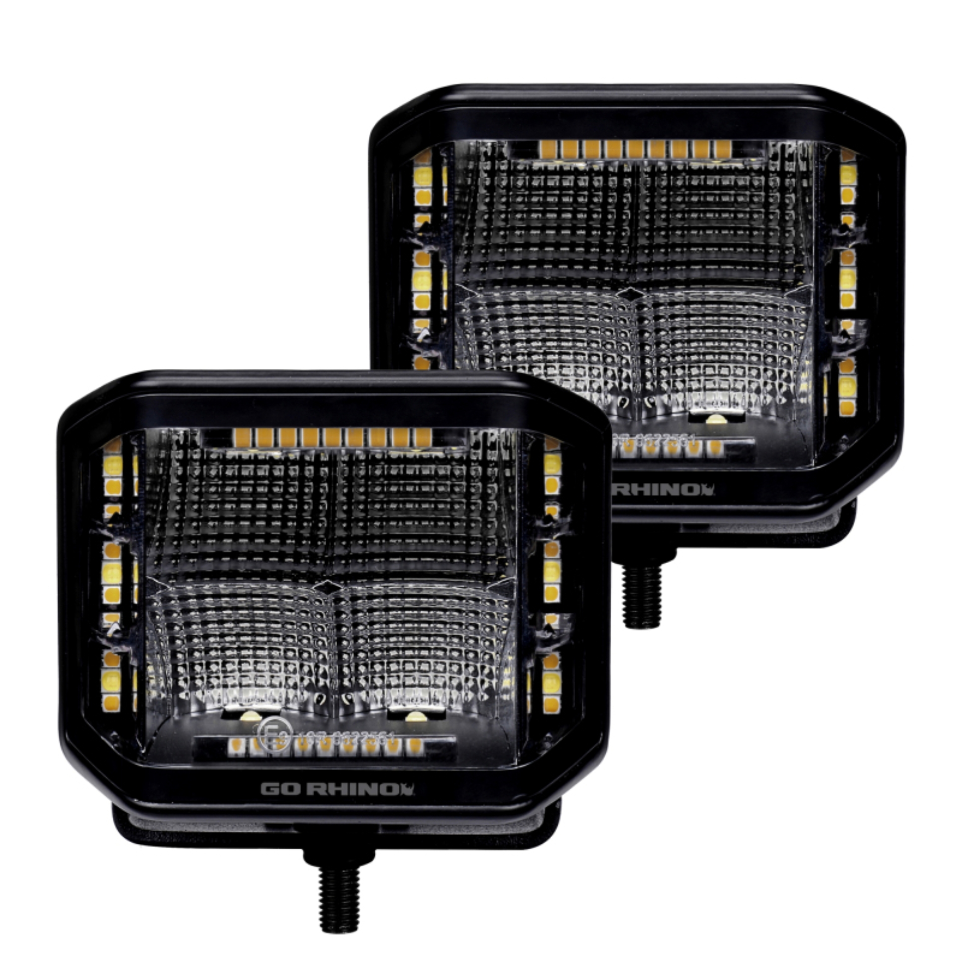 Picture of Go Rhino Xplor Blackout Combo Series Cube Sideline LED Flood Lights w/Amber 4x3 - Blk (Pair)
