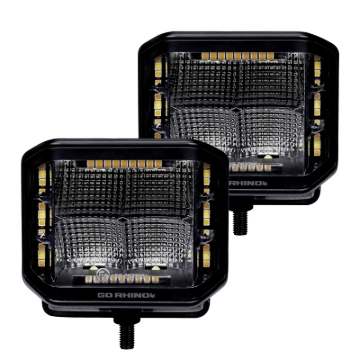 Picture of Go Rhino Xplor Blackout Combo Series Cube Sideline LED Flood Lights w/Amber 4x3 - Blk (Pair)