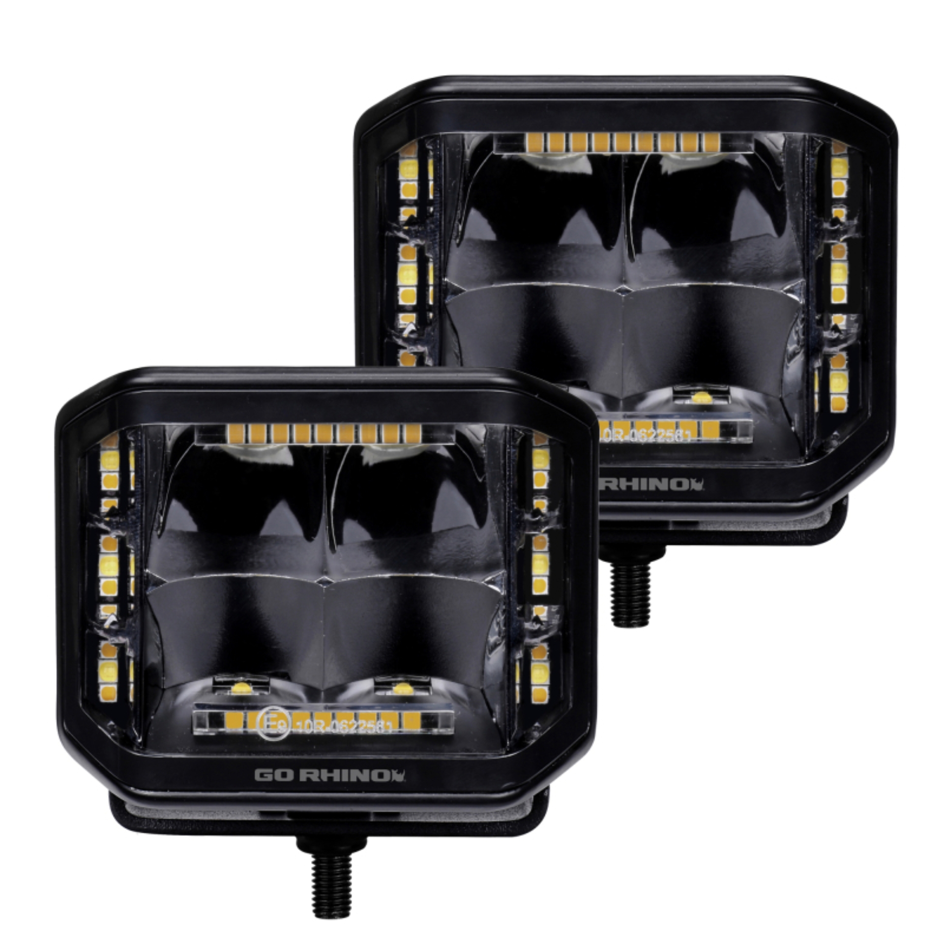 Picture of Go Rhino Xplor Blackout Combo Series Cube Sideline LED Spot Lights w/ Amber 4x3 - Blk (Pair)