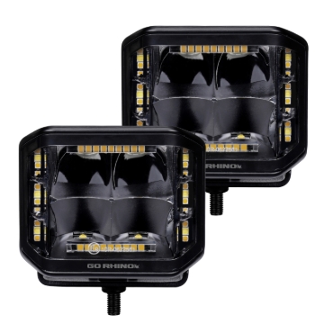 Picture of Go Rhino Xplor Blackout Combo Series Cube Sideline LED Spot Lights w/ Amber 4x3 - Blk (Pair)