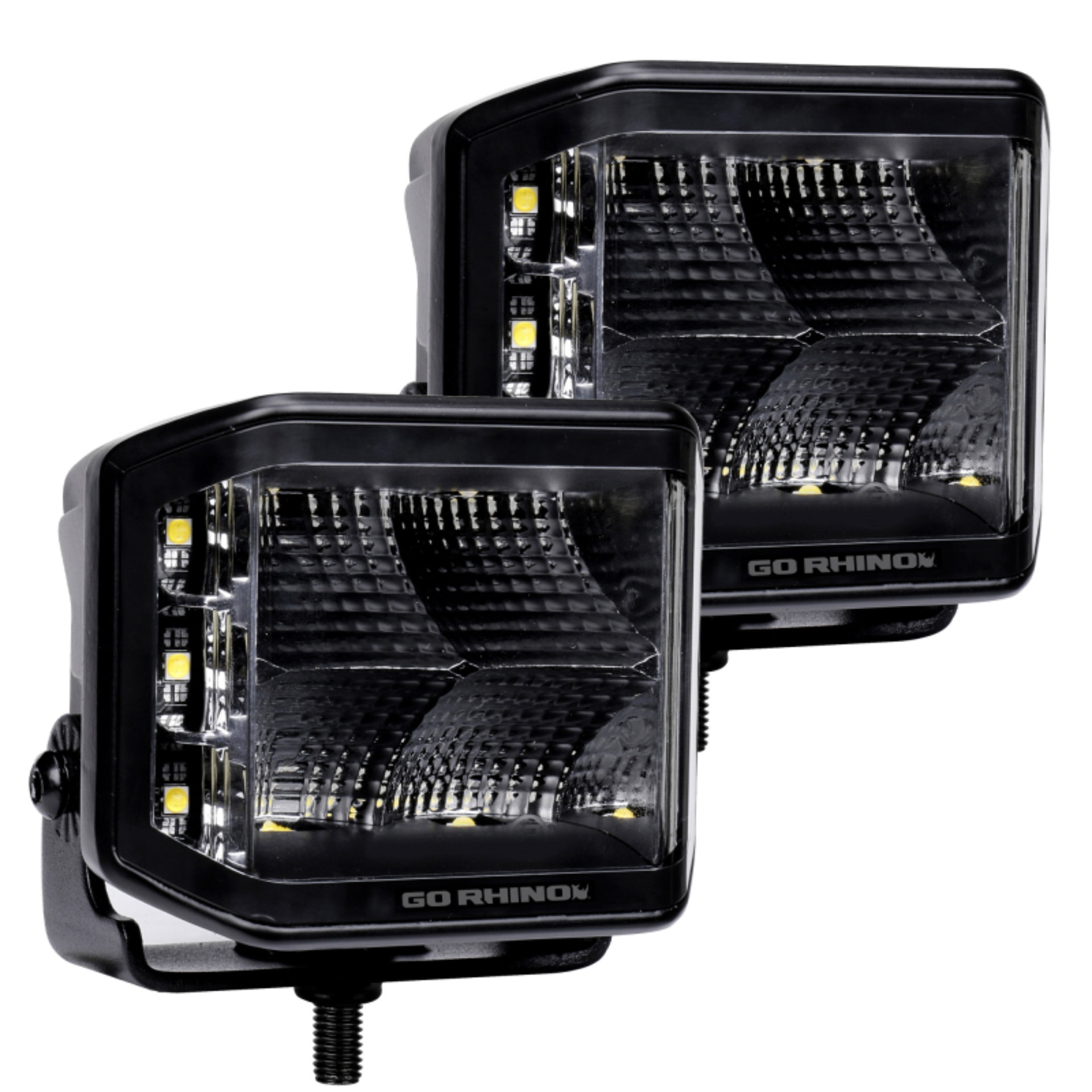 Picture of Go Rhino Xplor Blackout Series Cube LED Sideline Flood Light Kit (Surface Mount) 4x3 - Blk (Pair)