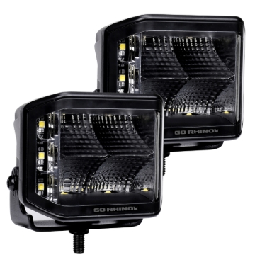 Picture of Go Rhino Xplor Blackout Series Cube LED Sideline Flood Light Kit (Surface Mount) 4x3 - Blk (Pair)
