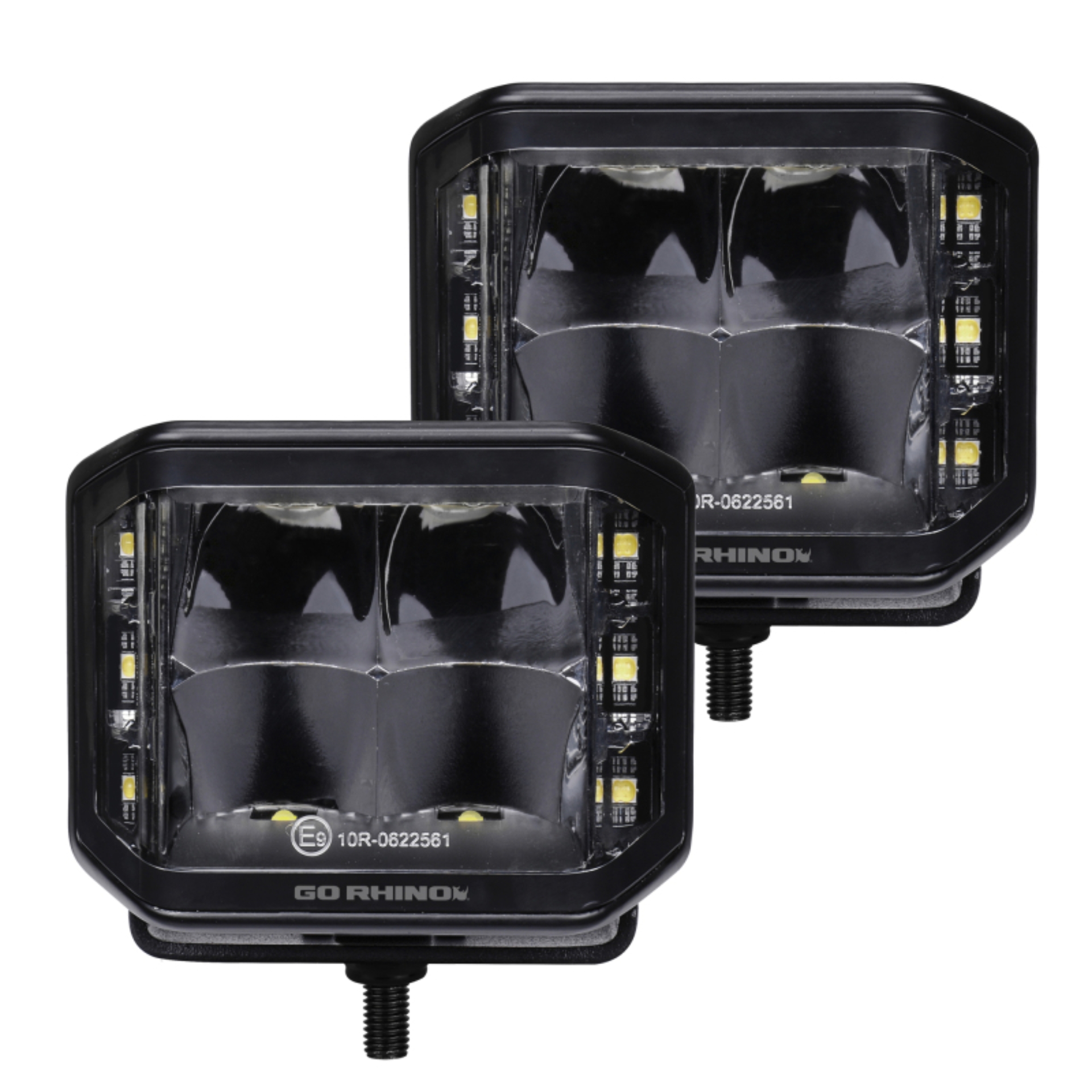 Picture of Go Rhino Xplor Blackout Series Cube LED Sideline Spot Light Kit (Surface Mount) 4x3 - Blk (Pair)