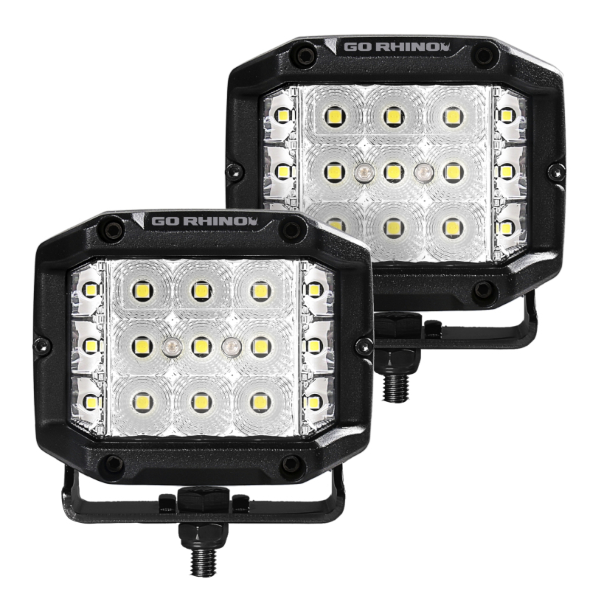 Picture of Go Rhino Xplor Bright Series Sideline Cube LED Flood Light Kit (Surface Mount) 4x3 - Blk (Pair)