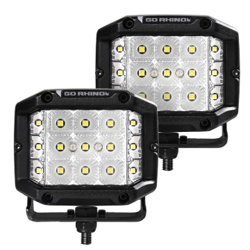 Picture of Go Rhino Xplor Bright Series Sideline Cube LED Flood Light Kit (Surface Mount) 4x3 - Blk (Pair)