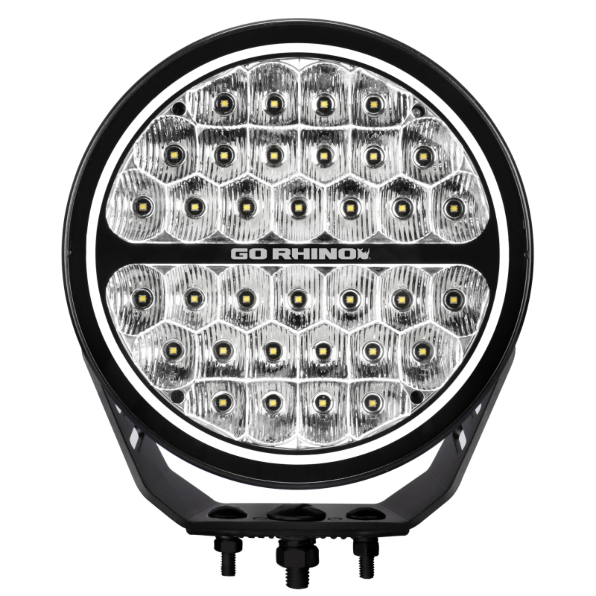 Picture of Go Rhino Xplor Blackout Series Round LED Sgl Driving Kit w/DRL (Surface/Thread Stud Mnt) 9in. - Blk