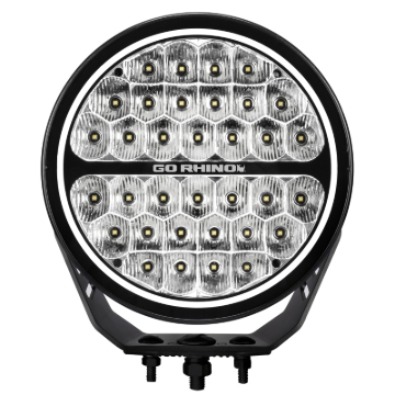 Picture of Go Rhino Xplor Blackout Series Round LED Sgl Driving Kit w/DRL (Surface/Thread Stud Mnt) 9in. - Blk