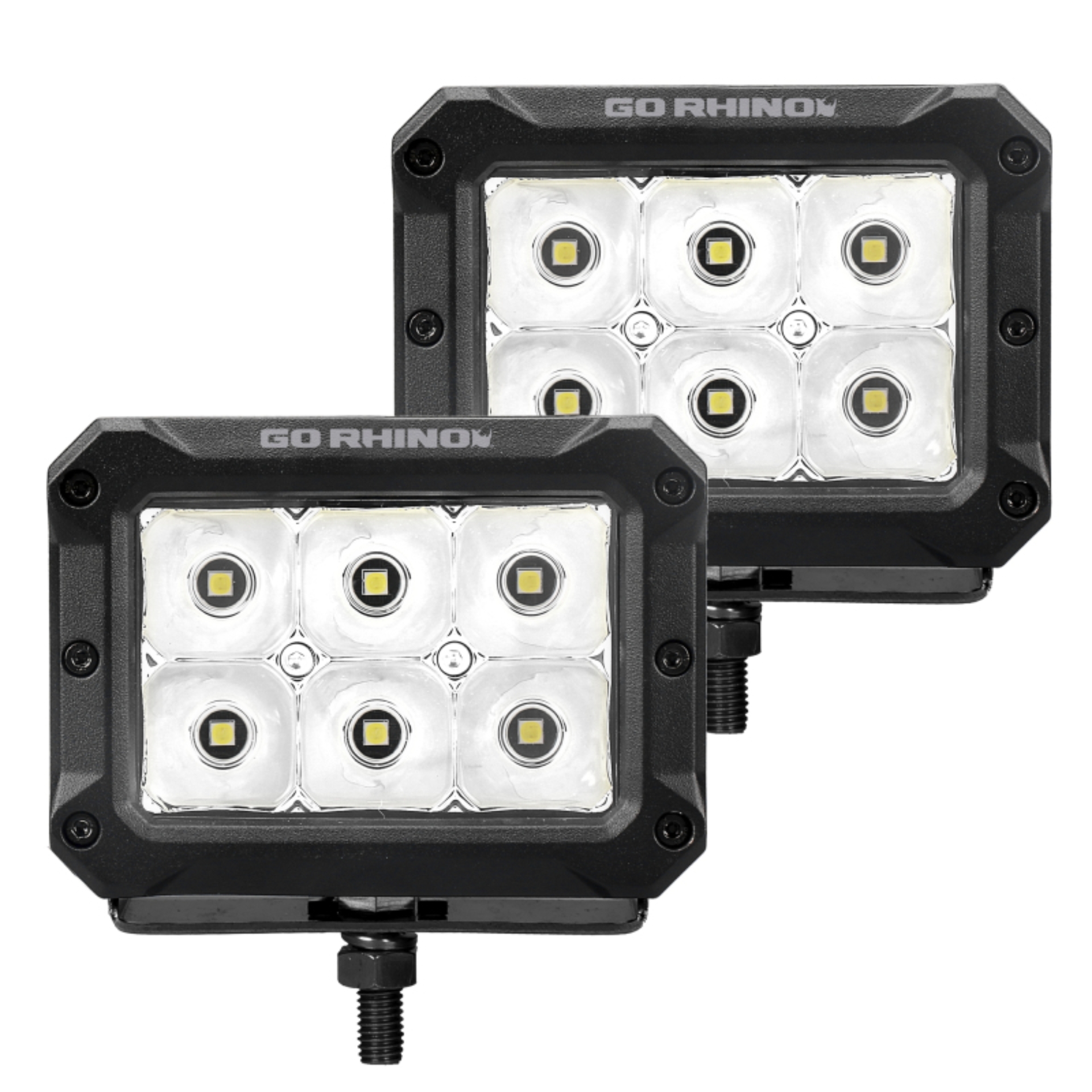 Picture of Go Rhino Xplor Bright Series Rectangle LED Spot Light Kit (Surface/Thread Stud Mnt) 4x3 - Blk (Pair)