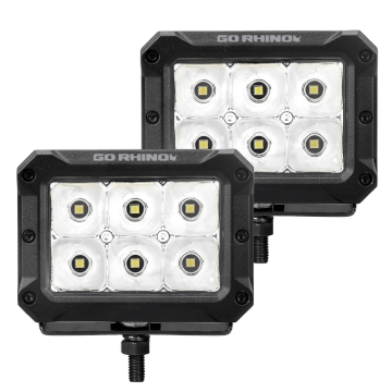 Picture of Go Rhino Xplor Bright Series Rectangle LED Spot Light Kit (Surface/Thread Stud Mnt) 4x3 - Blk (Pair)