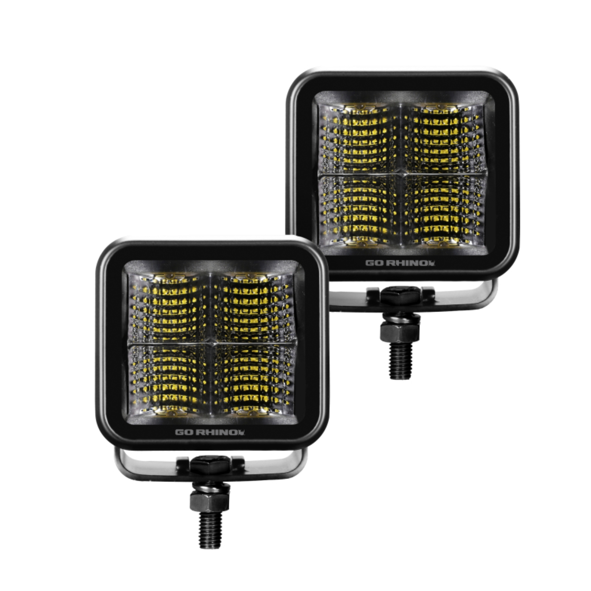 Picture of Go Rhino Xplor Blackout Series Cube LED Flood Light Kit (Surface/Threaded Stud Mnt) 2x2 - Blk (Pair)