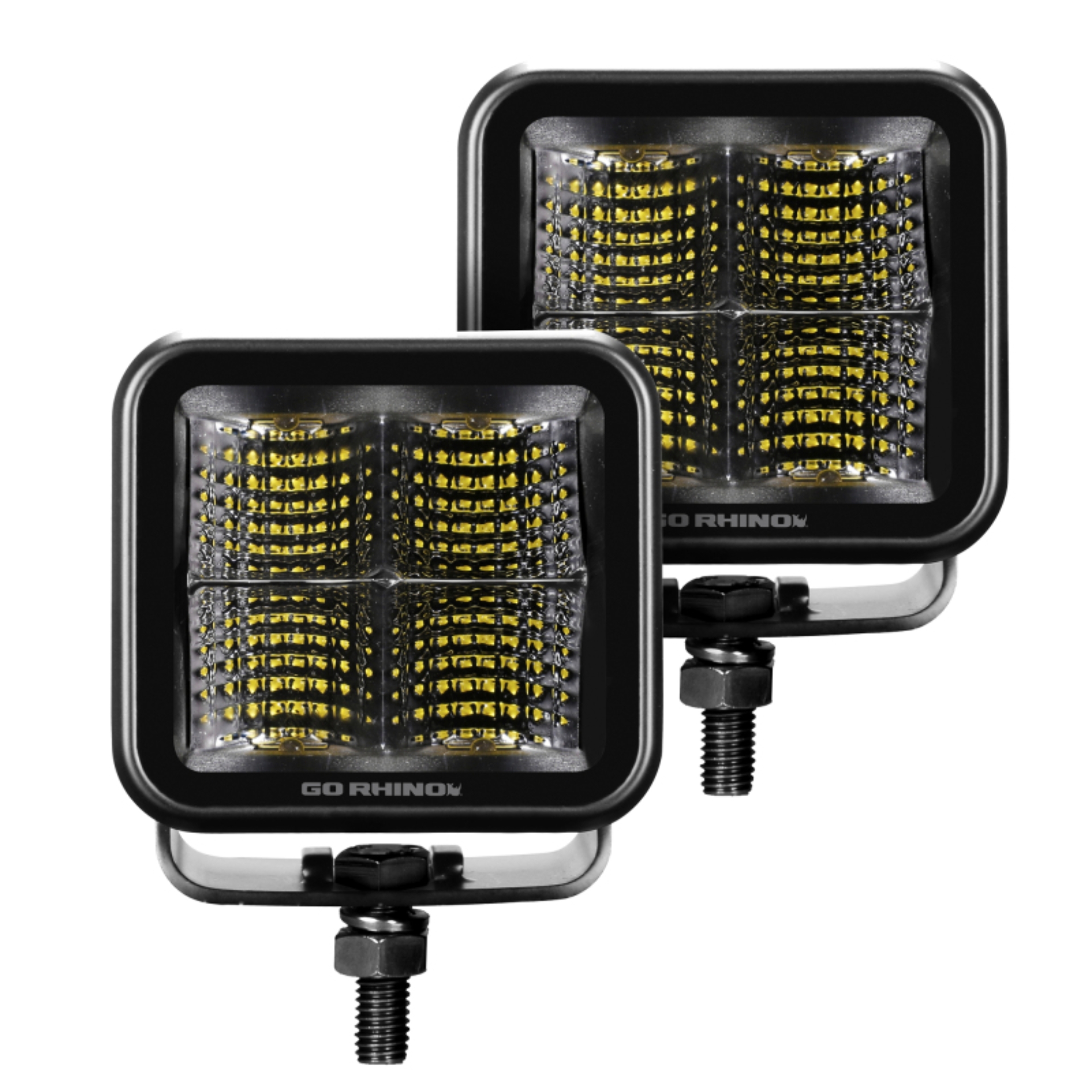 Picture of Go Rhino Xplor Blackout Series Cube LED Flood Light Kit (Surface/Threaded Stud Mnt) 3x3 - Blk (Pair)