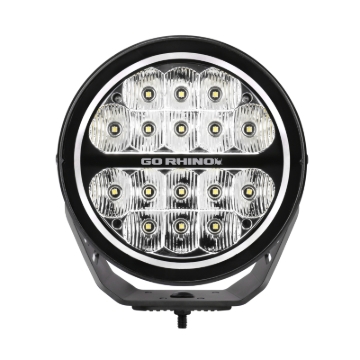 Picture of Go Rhino Xplor Blackout Series Round LED Driving Light w/DRL (Surface/Threaded Stud Mnt) 7in. - Blk