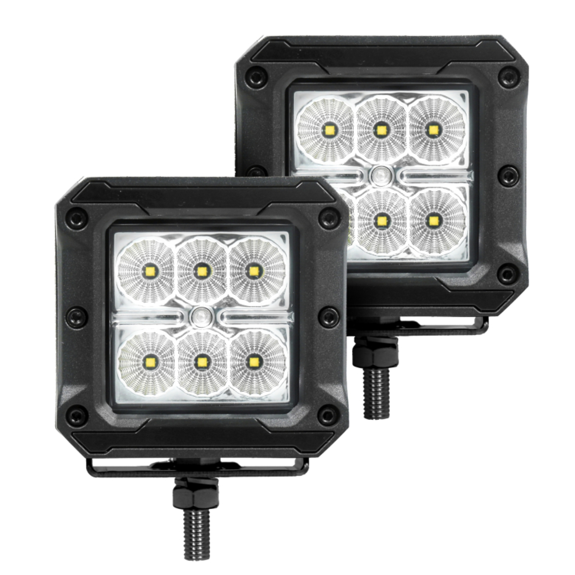 Picture of Go Rhino Xplor Bright Series Cube LED Flood Light Kit (Surface/Threaded Stud Mount) 3x3 - Blk (Pair)