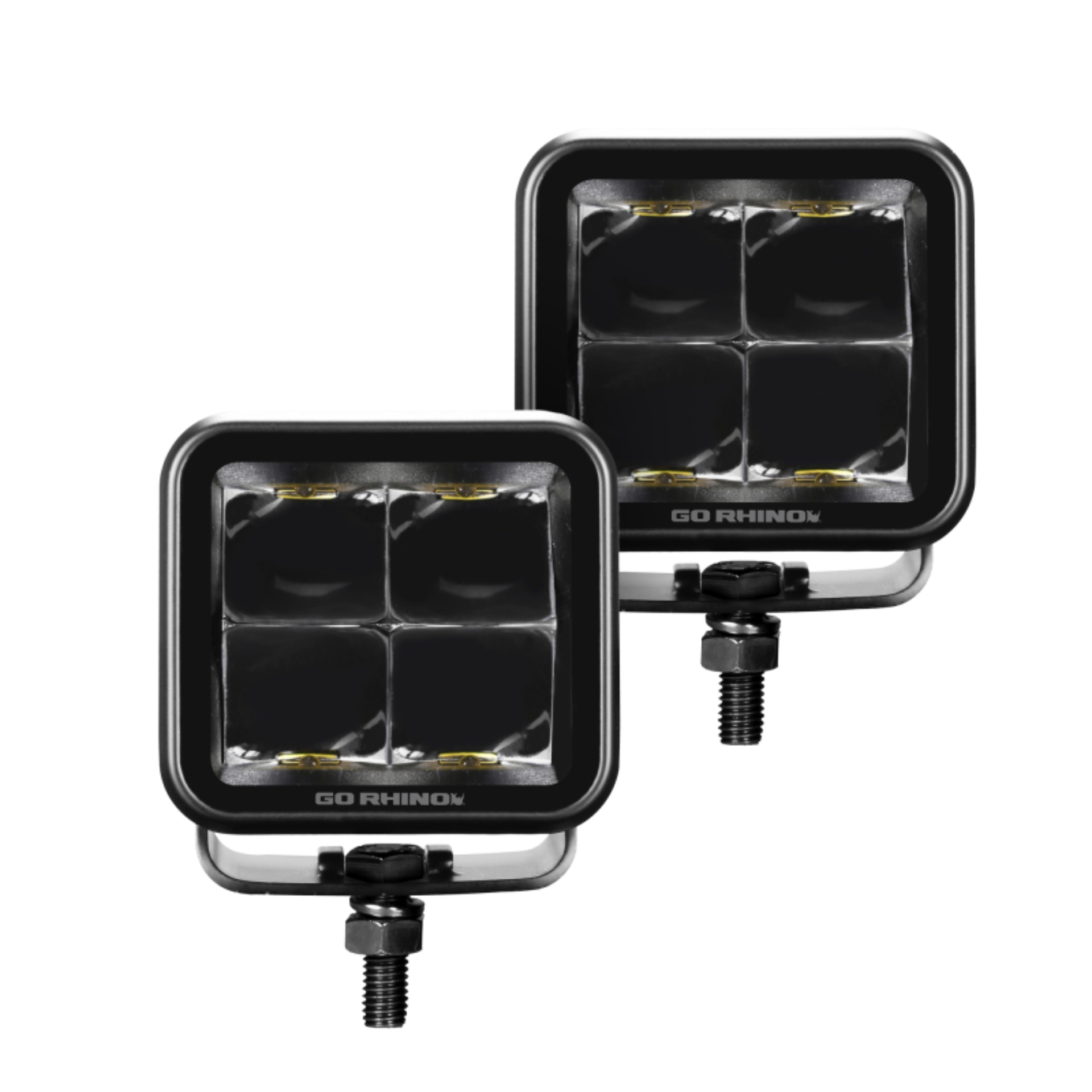 Picture of Go Rhino Xplor Blackout Series Cube LED Spot Light Kit (Surface/Threaded Stud Mnt) 2x2 - Blk (Pair)