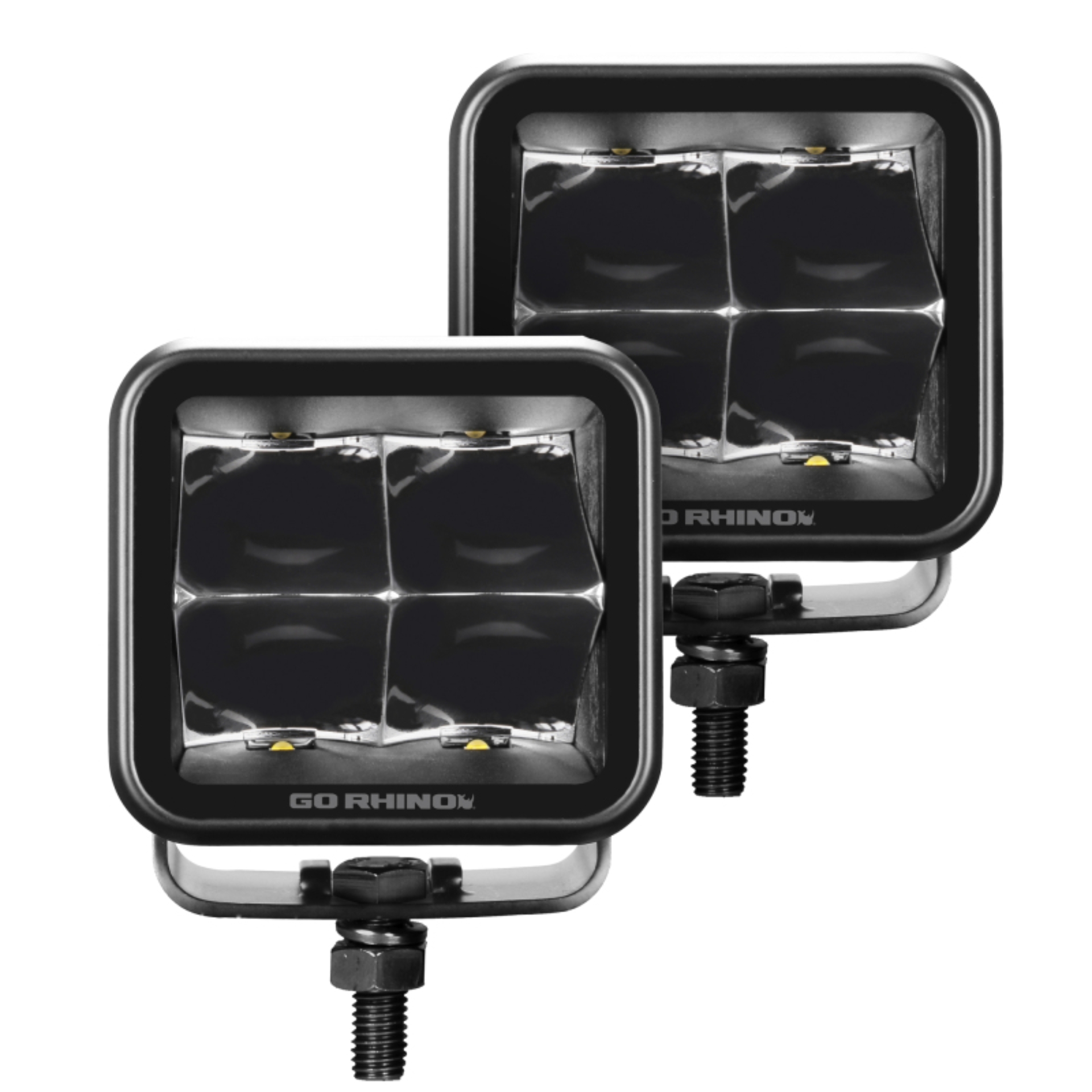 Picture of Go Rhino Xplor Blackout Series Cube LED Spot Light Kit (Surface/Threaded Stud Mnt) 3x3 - Blk (Pair)
