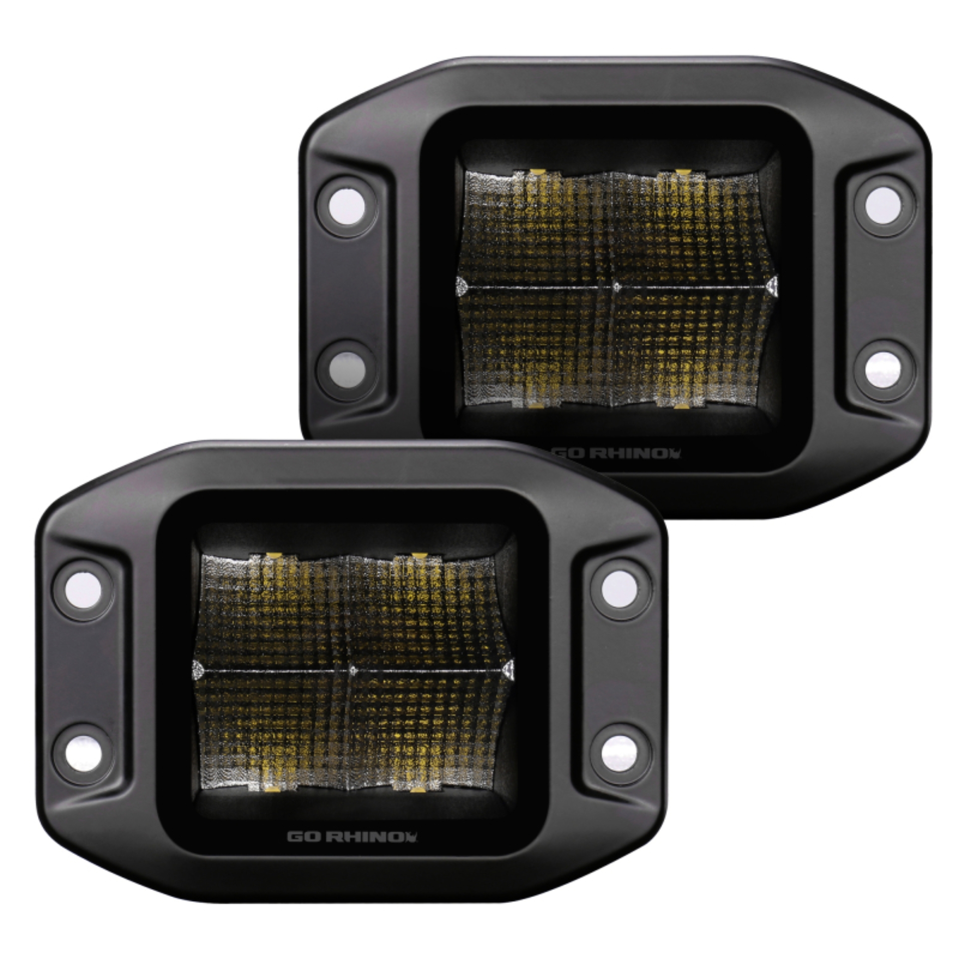 Picture of Go Rhino Xplor Blackout Series Cube LED Flood Light Kit (Flush Mount) 3x3 - Blk (Pair)