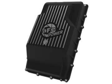 Picture of aFe 17-24 Ford F-150 10R60/10R80 Pro Series Rear Transmission Pan Black w/ Machined Fins
