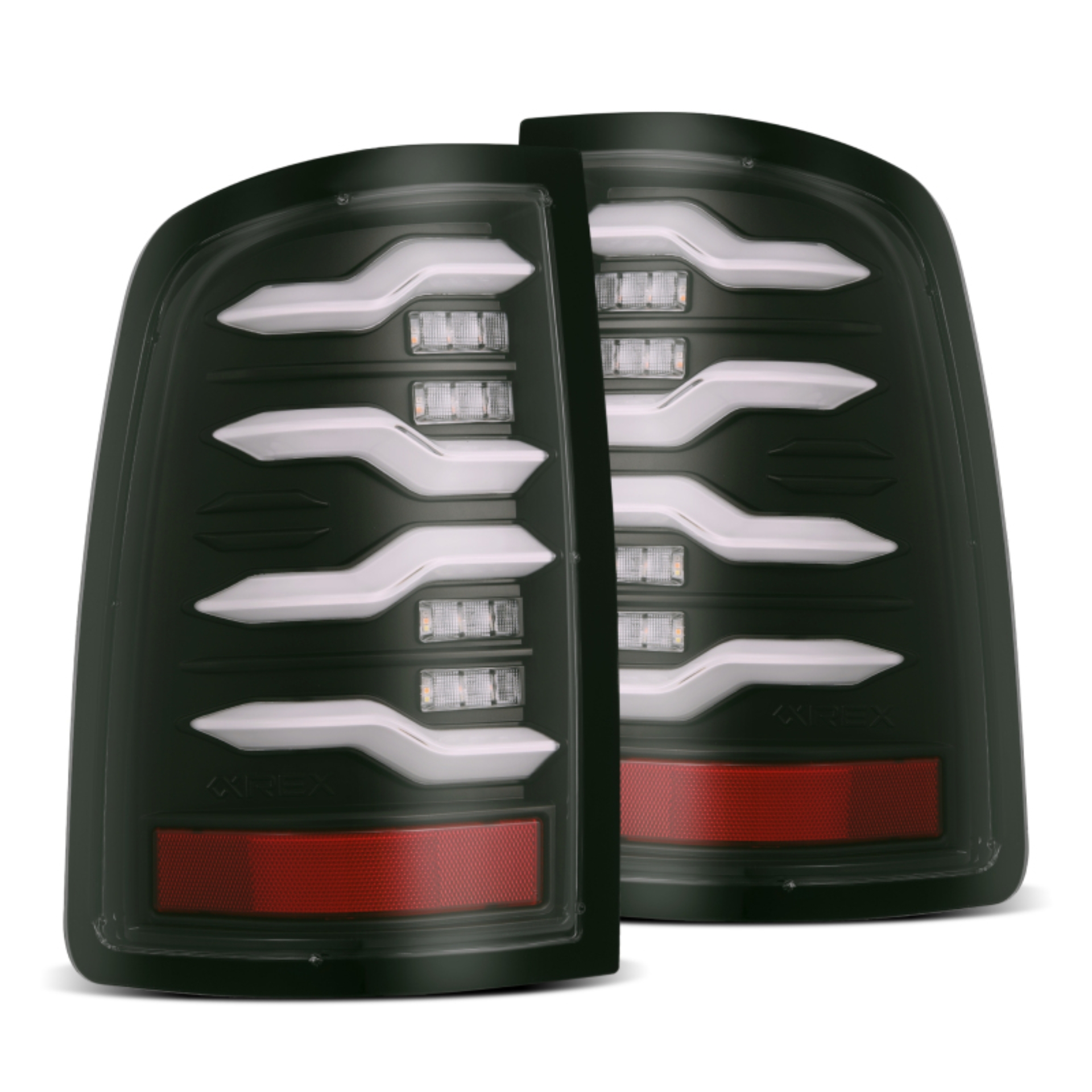 Picture of AlphaRex 09-18 Dodge Ram Luxx-Series LED Tail Lights Black w/ Activation Light & Sequential Signal