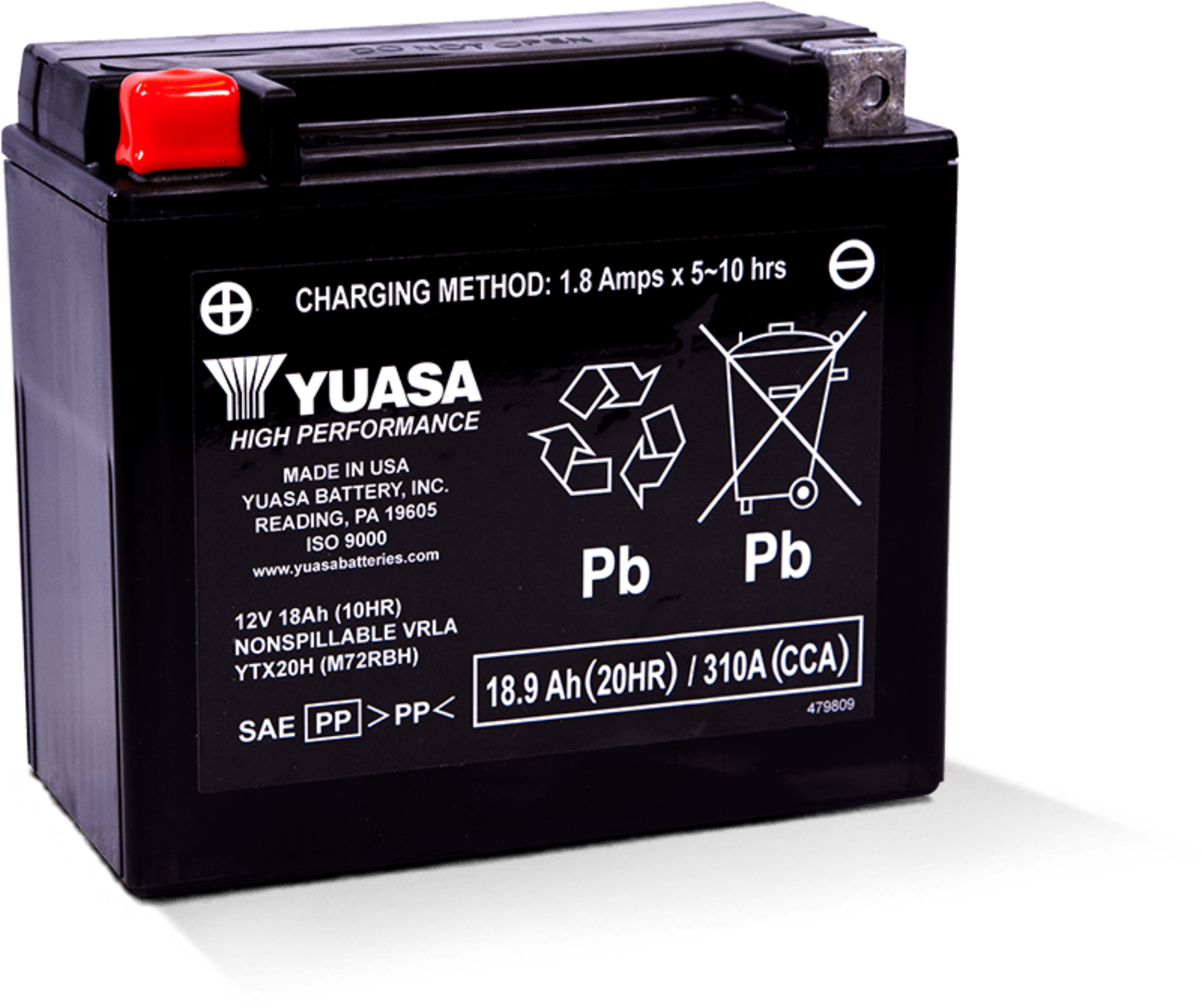 Picture of Yuasa YTX20H Maintenance Free AGM 12-Volt Battery