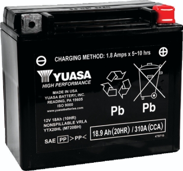 Picture of Yuasa YTX20HL Maintenance Free AGM 12-Volt Battery
