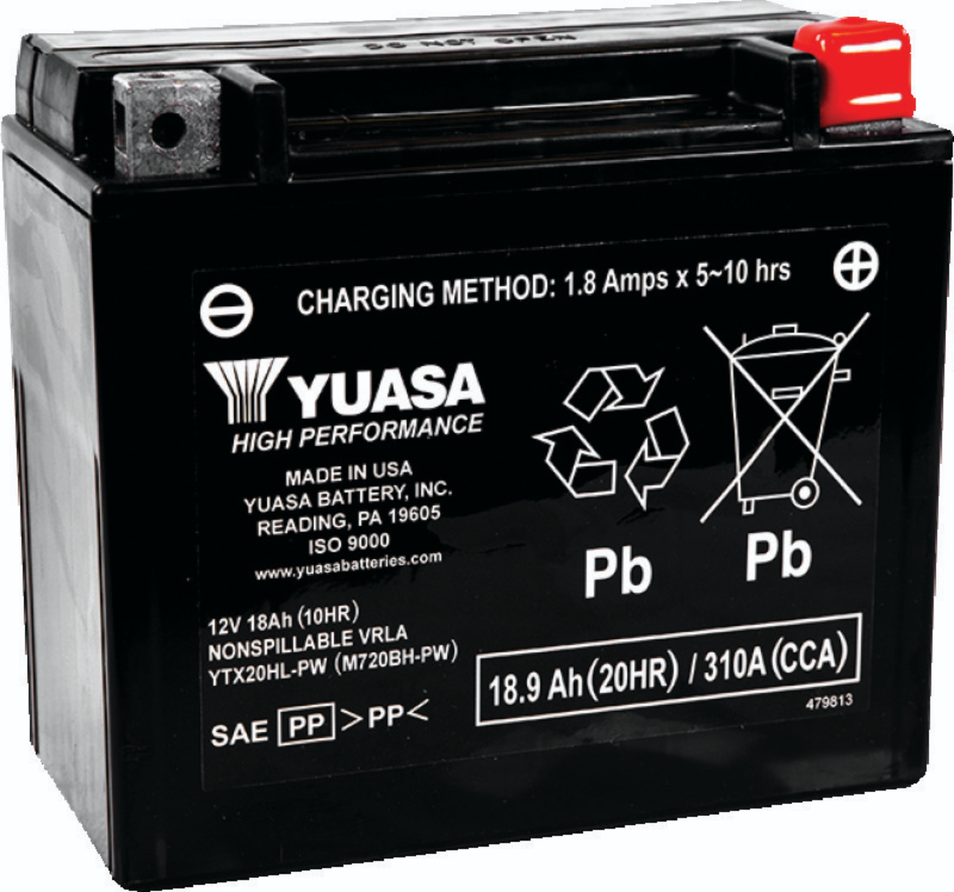 Picture of Yuasa YTX20HL-PW Maintenance Free AGM 12-Volt Battery