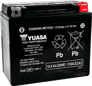Picture of Yuasa YTX20HL-PW Maintenance Free AGM 12-Volt Battery