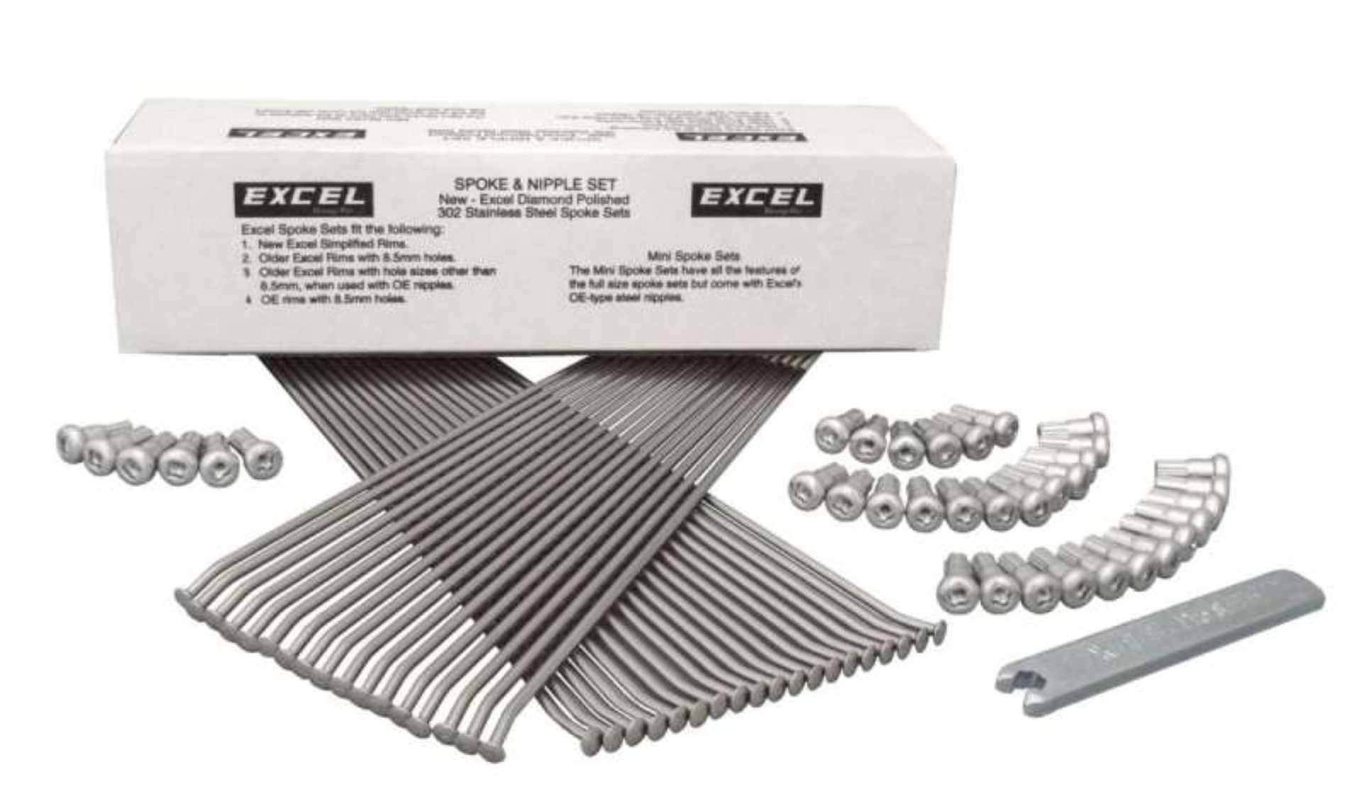 Picture of Excel Front Spoke/Nipple Set (w/ Wrench) - 9 Gauge / 36 Qty - Silver
