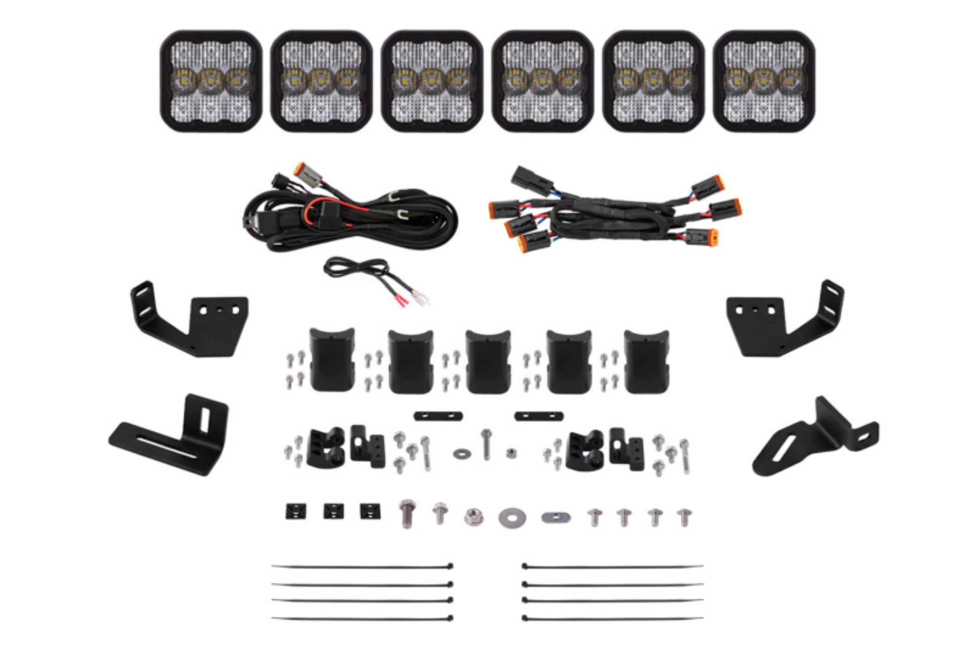 Picture of Diode Dynamics Prinsu/Sherpa Roof Racks SS5 6-Pod CrossLink Mounting Kit - Sport White Combo